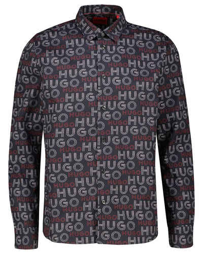 HUGO Langarmhemd Herren Hemd aus Baumwolle EMERO Straight Fit (1-tlg)