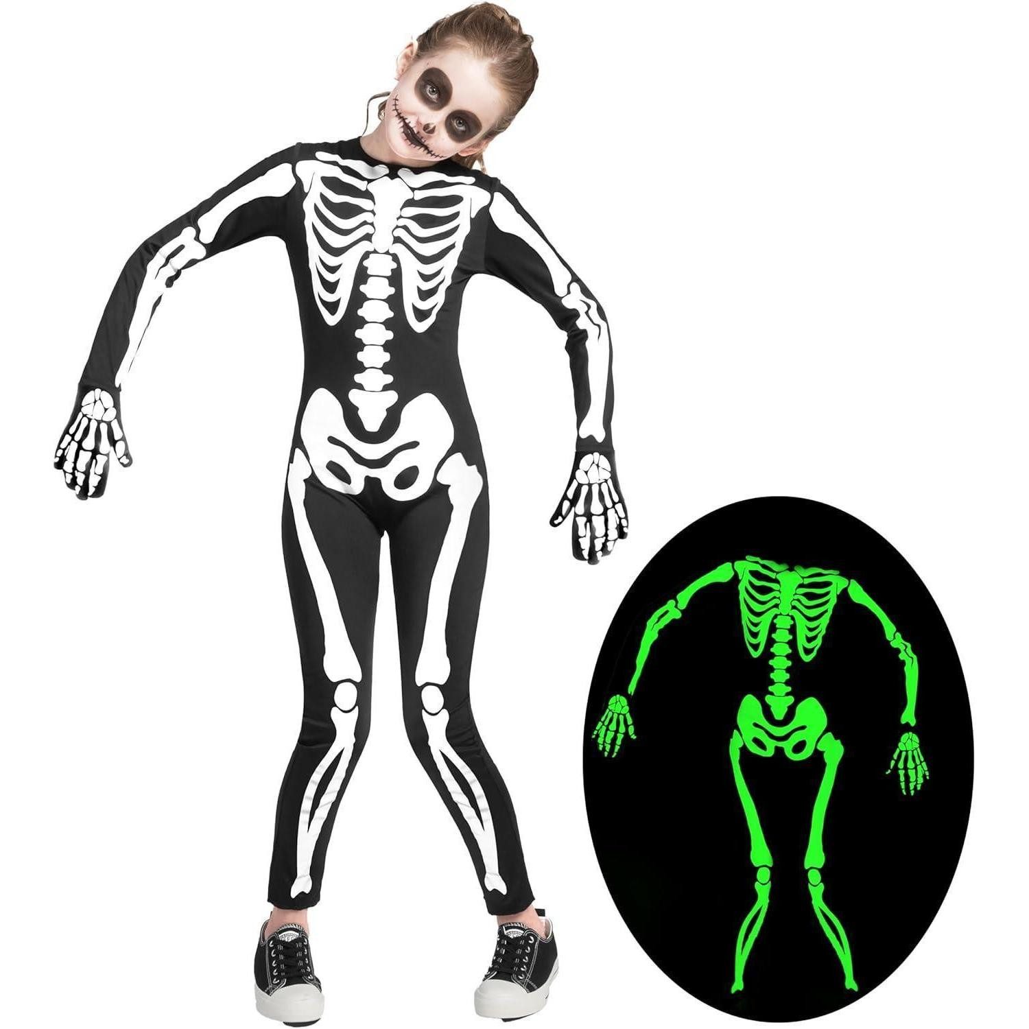 LuxusKollektion Monster-Kostüm Kinder Skelettkostüm Glow-in-the-Dark Halloween Cosplay 8-10 Jahre
