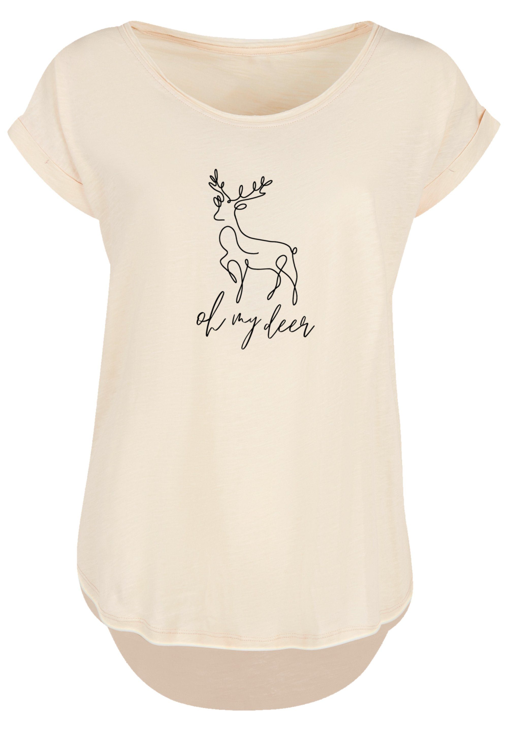 geschnittenes Band, Damen T-Shirt Premium T-Shirt extra F4NT4STIC Deer Christmas lang Qualität, Hinten Winter Rock-Musik,