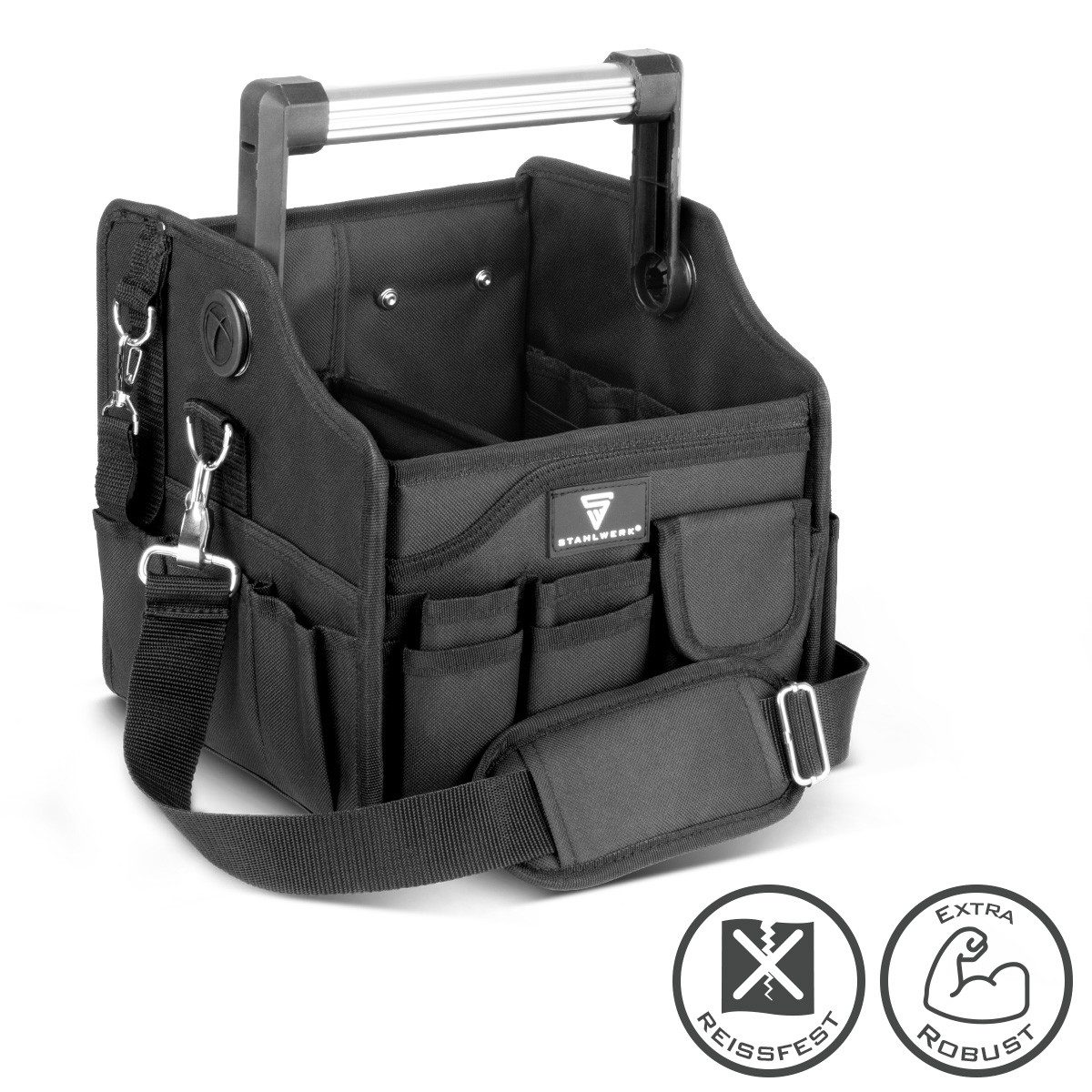 STAHLWERK Werkzeugtasche stabile Elektrikertasche 14 Außentaschen 2 Innenfächer