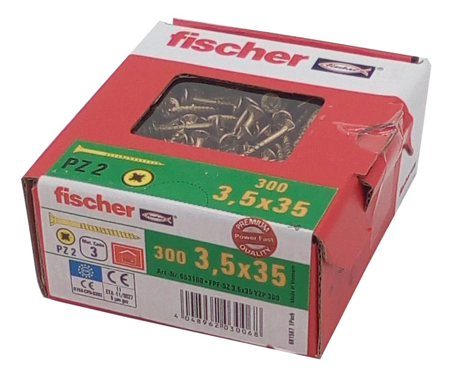 Schraube 300x fischer Spanplattenschrauben 3,5x35 PZ2 Holzschrauben verzinkt Te