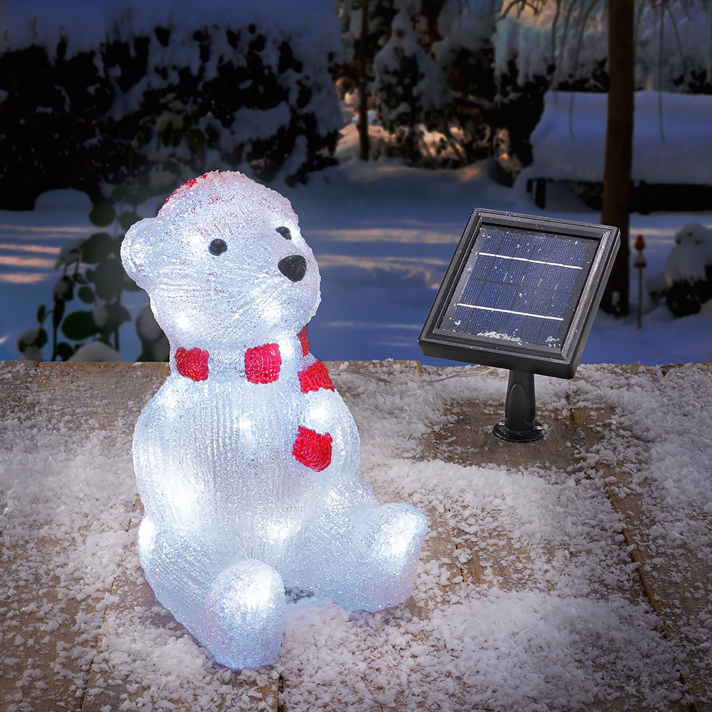 esotec Weihnachtsfigur Solarleuchte LED Eisbär WILLY H=26cm Weihnachtsdeko winterfest 102123 (Komplettset), winterfest