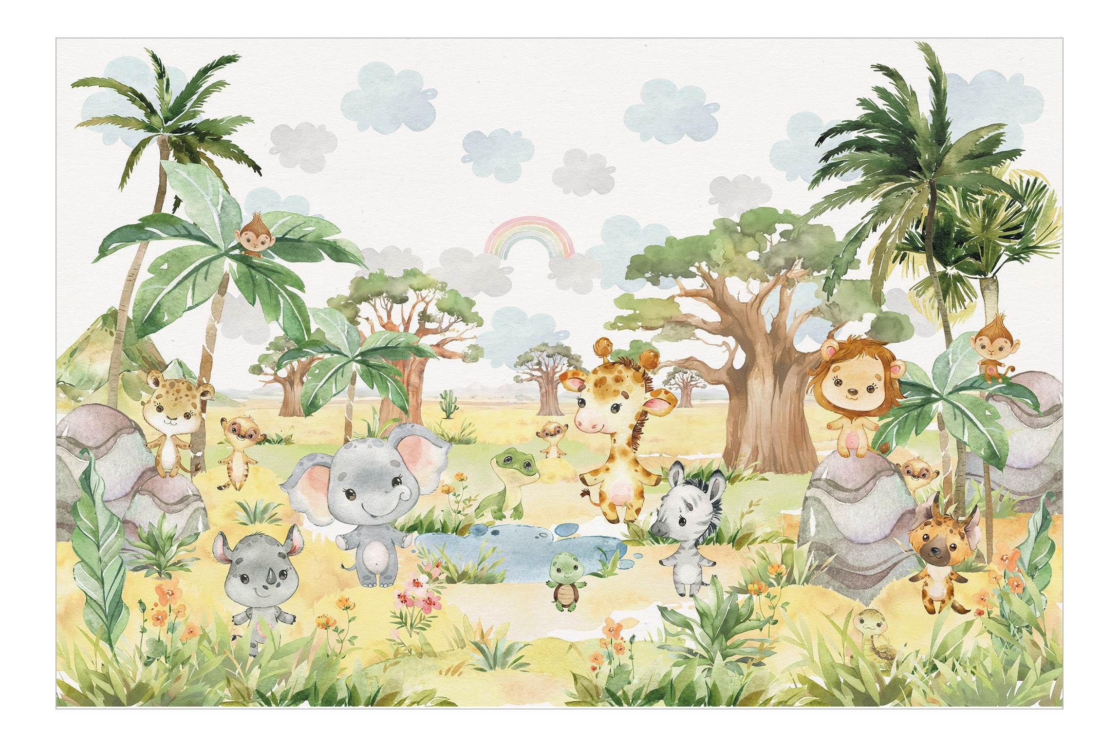 Bilderdepot24 Kindertapete Wilde Savanne Aquarell Illustration Kinder Natur günstig online kaufen