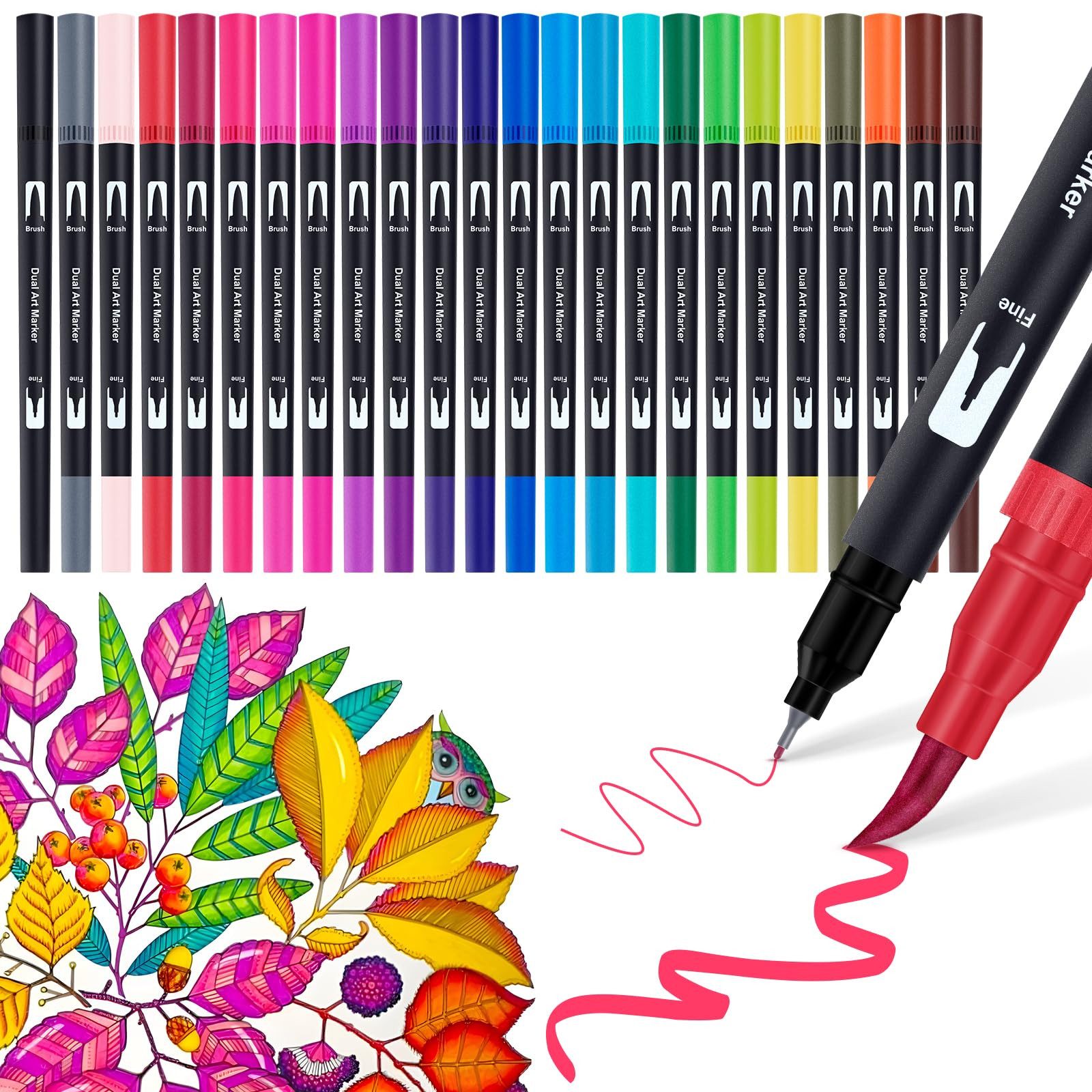 FOUORTUNATE-BEE Filzstift Doppelbürsten-Stiftset mit Wasserfarbe – 24/36/72 Farben, (24-tlg), Feinliner- & Brushpen-Set für Malbücher, Handlettering und Manga