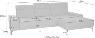 sit&more Ecksofa Gizeh L-Form, Fußhöhe 15 cm, inklusive Sitztiefenverstellung und Kopfteilverstellung