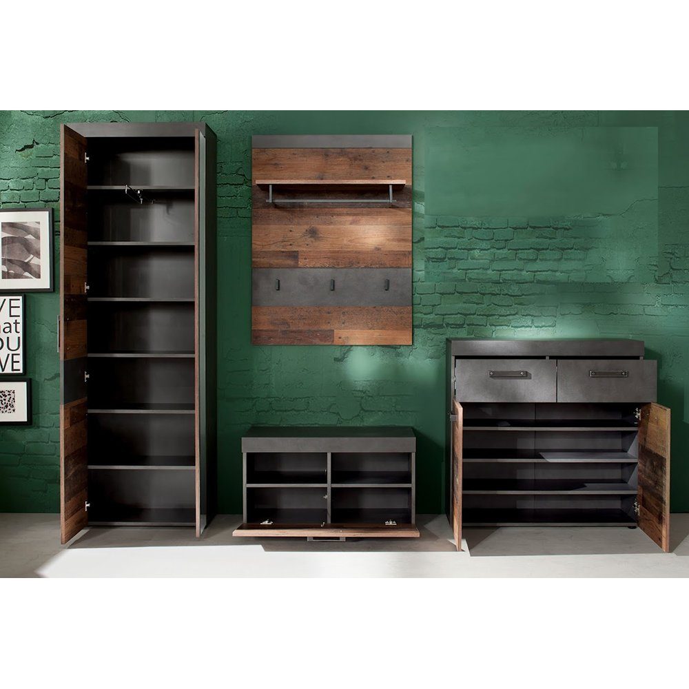 trendteam Garderoben-Set, (4-St), Garderobenmöbel-Set Garderoben-Kombi Kommode Braun/Grau 265x192x37cm