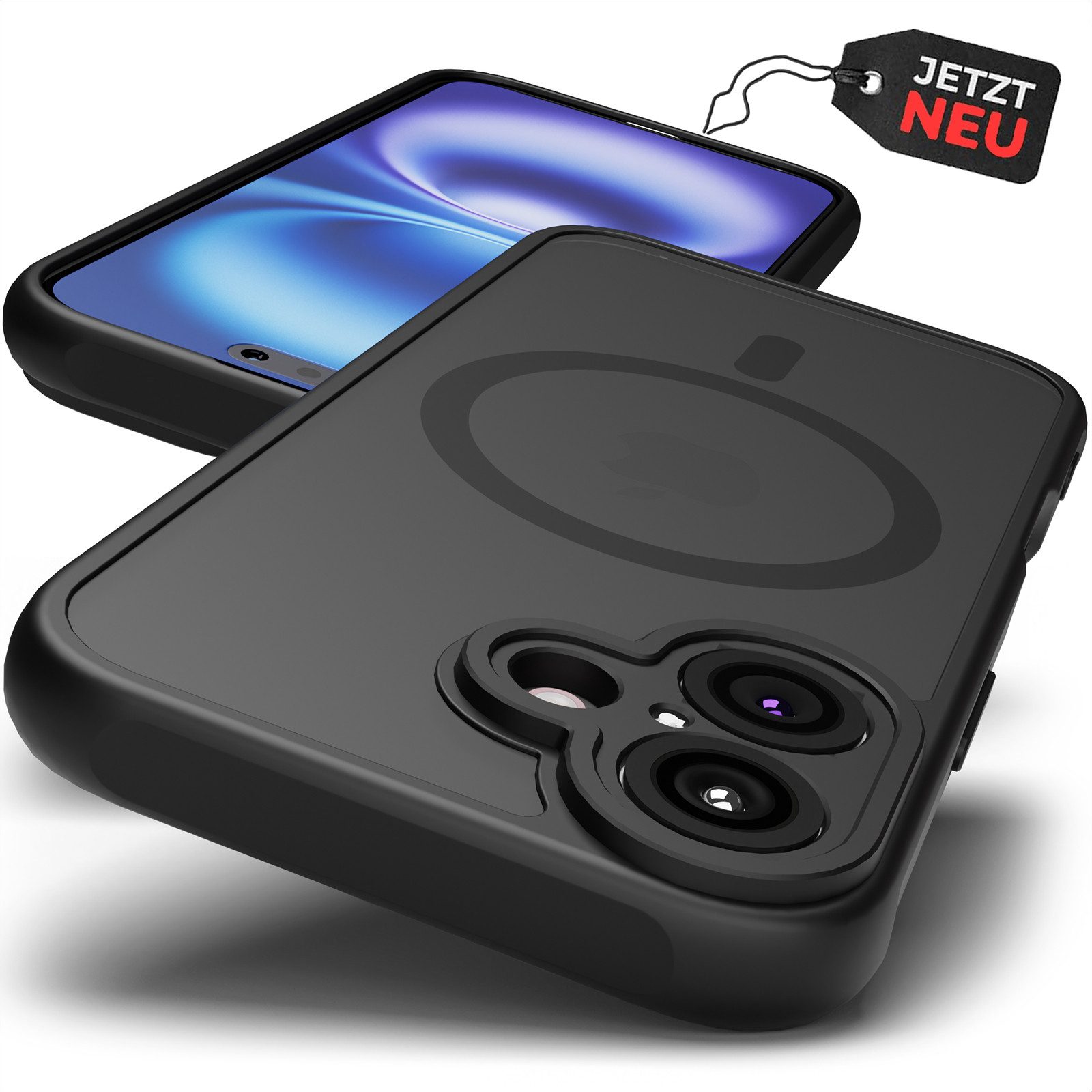 GreenHec Handyhülle Hülle iPhone 17 16 15 14 13 12 Pro Max Air MagSafe Matt Schwarz Magnet 6.1 Zoll, Handy Magnetisch Case Cover Bumper Schutzhülle Frosted Ring