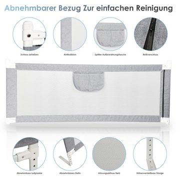 Clanmacy Bettschutzgitter Bettgitter Rausfallschutz 150-200cm Bettrailing Babybett Kinder Kantenschutz für Boxspring Grau Kinderbettschutzgitter, aus Metall