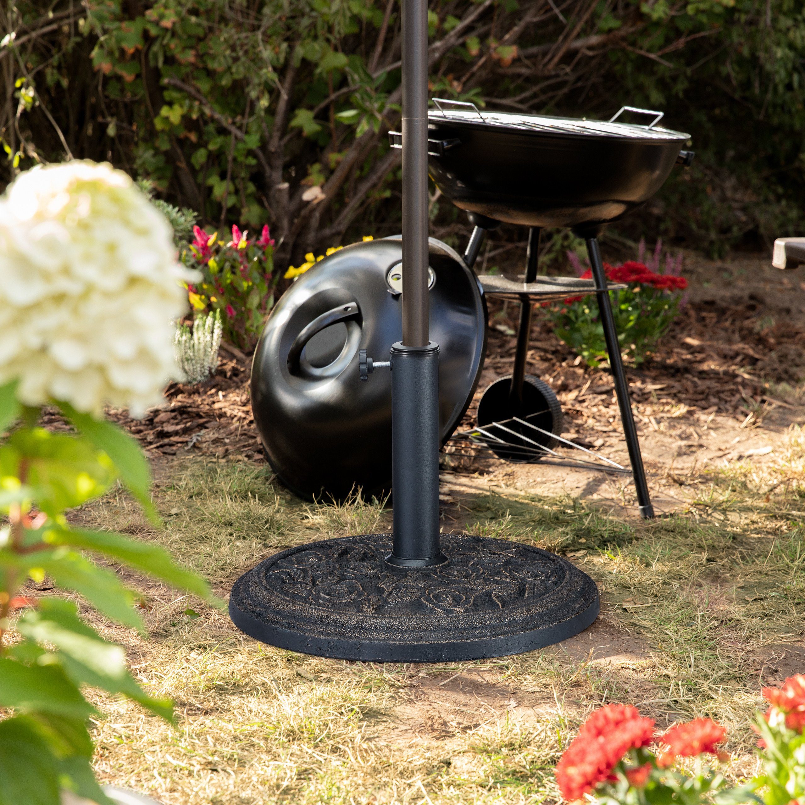 relaxdays Schirmhalter Sonnenschirmständer schwarz-gold Rosen günstig online kaufen