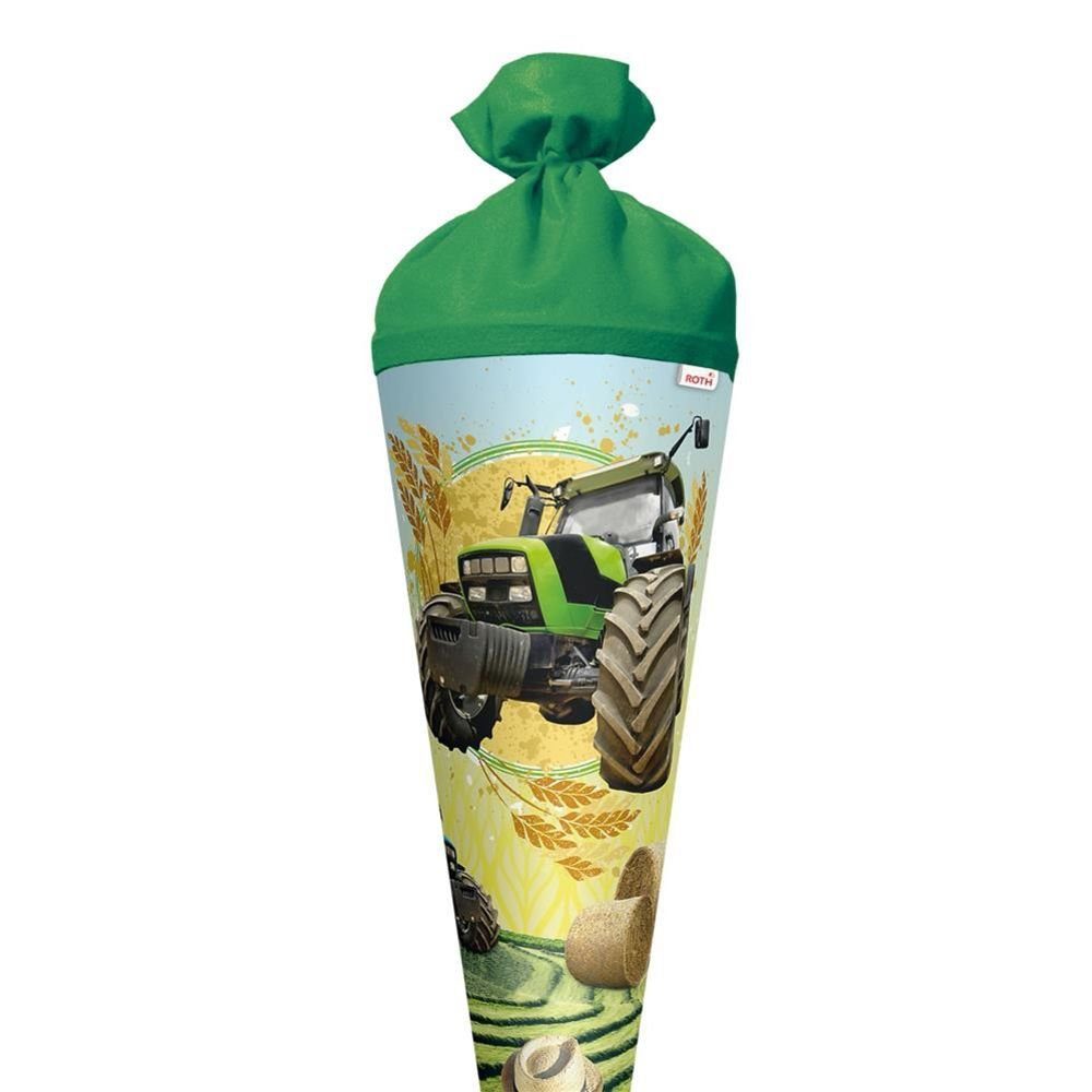 Roth Schultüte Traktor, 70 cm, rund, mit grünem Filzverschluss, Rot(h)-Spitze