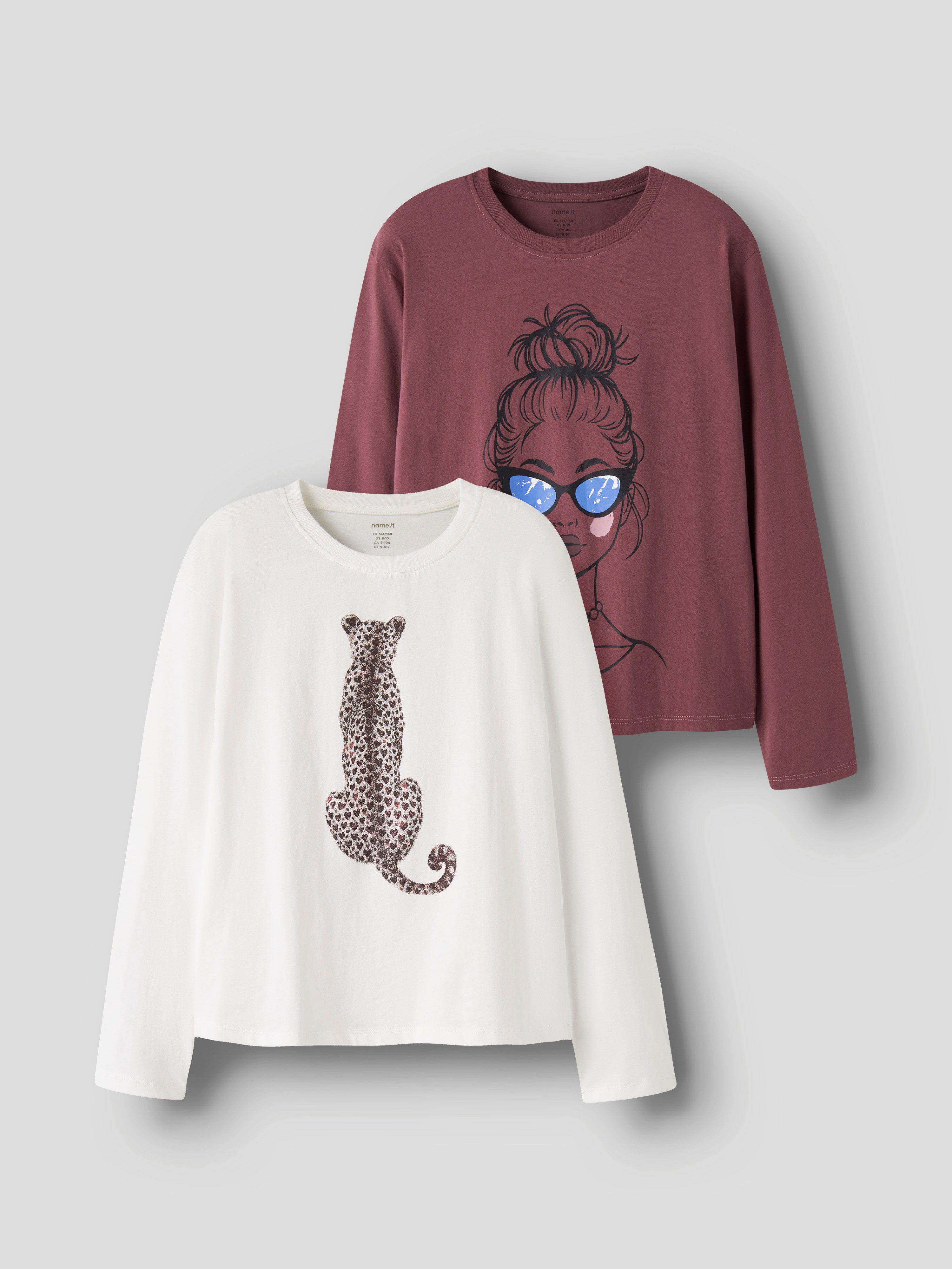 Name It Langarmshirt NKFVICKIE 2P LS NREG TOP (Packung, 2-tlg) Baumwolle, regular fit