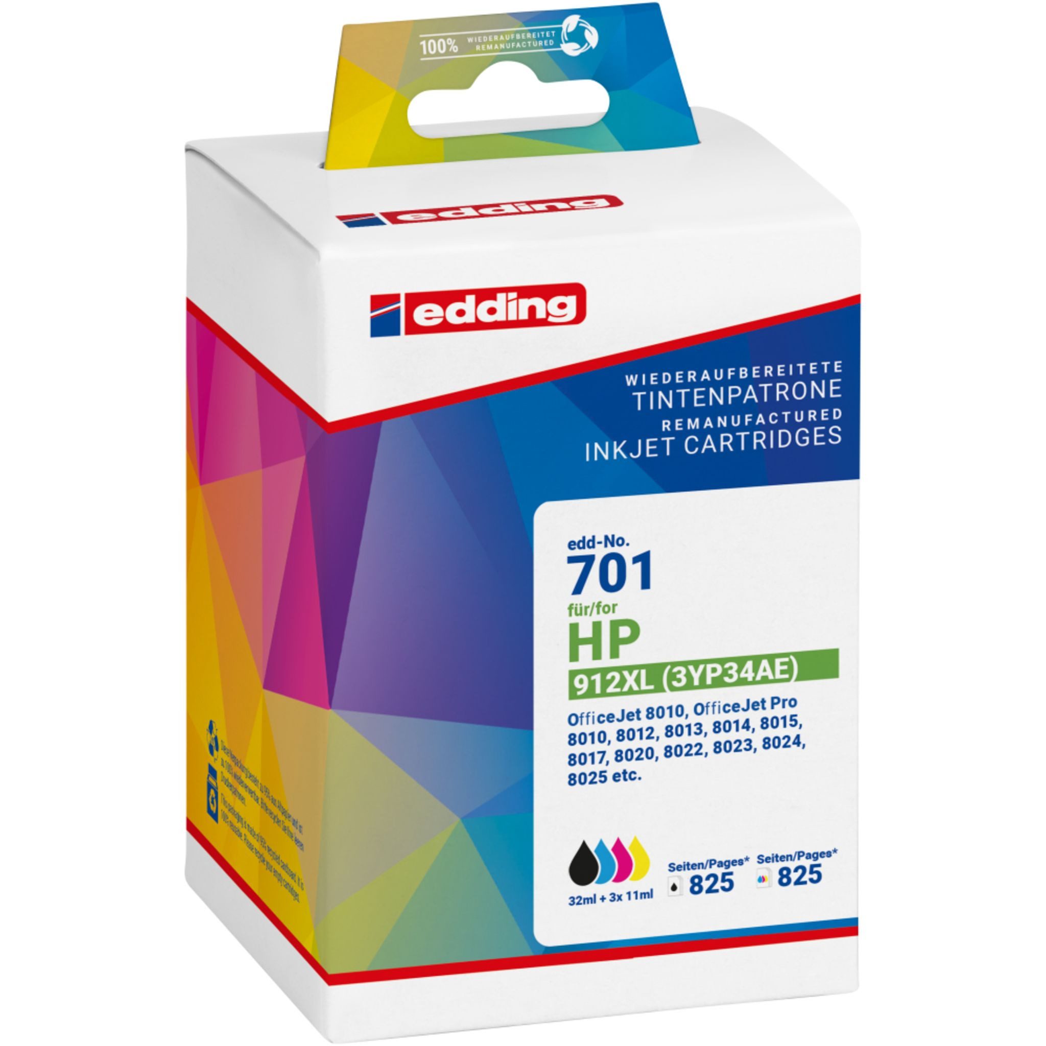 edding Tonerpatrone Tintenpatrone EDD-701 ersetzt HP 912XL Multipack 4