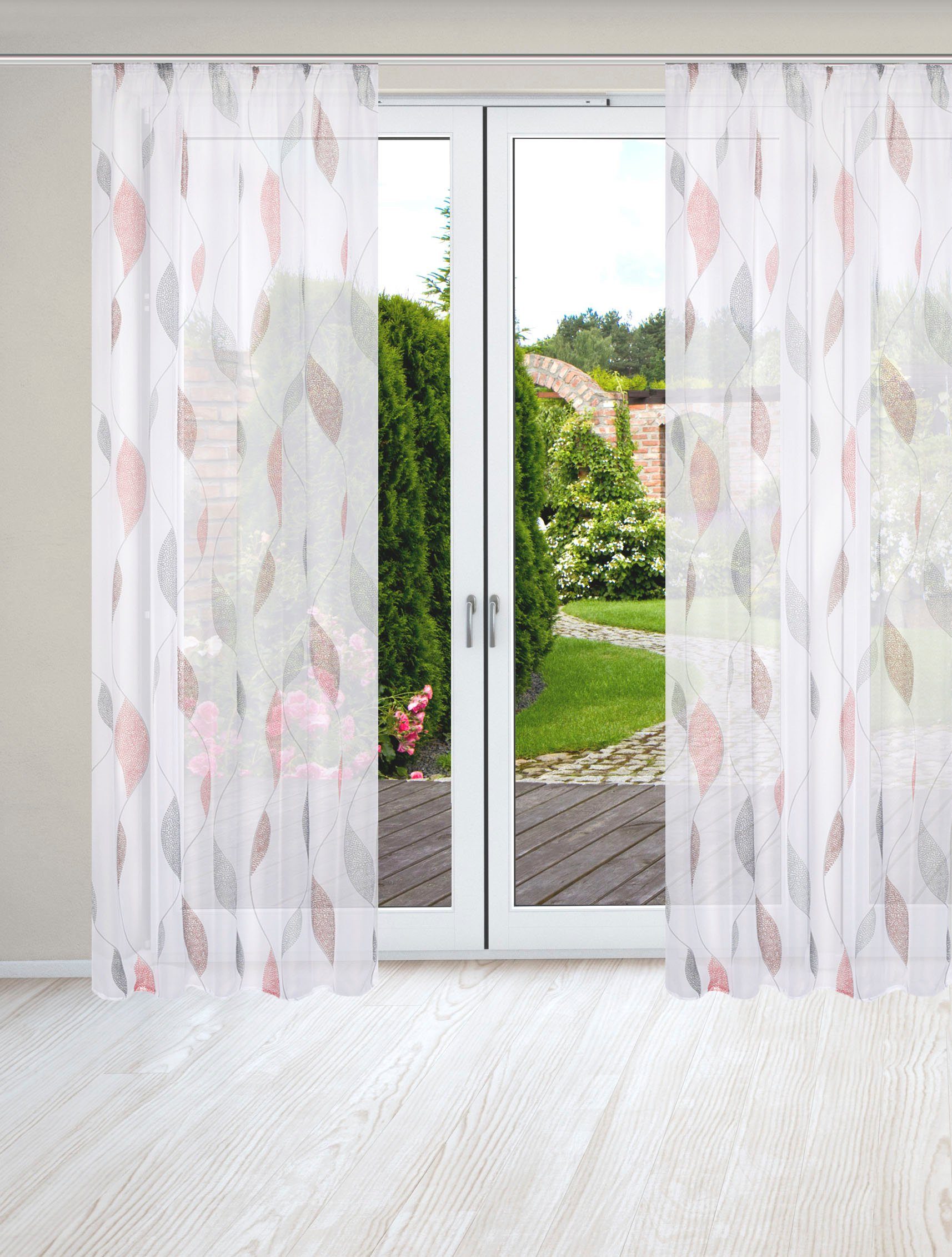HOME WOHNIDEEN Vorhang PAOLO (2 St), Kräuselband, transparent, Voile, 2er Pack Kräuselbandschal PAOLO bedruckt – Bild 2 von 4