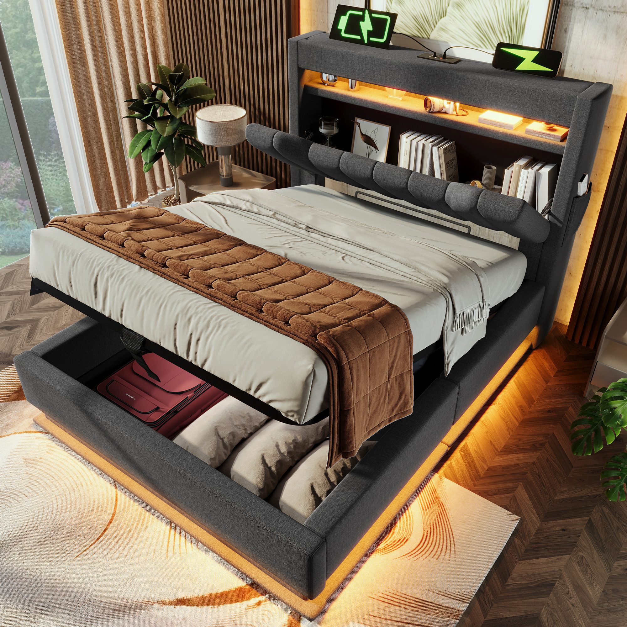 REDOM Polsterbett Bequeme Betten mit Stauraum und LED-Beleuchtung (Struraum günstig online kaufen