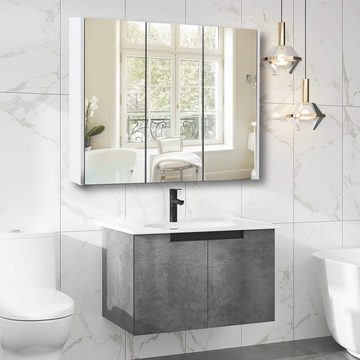 KOMFOTTEU Spiegelschrank Badezimmerschrank mit 3 Türen, 65 x 11 x 90 cm