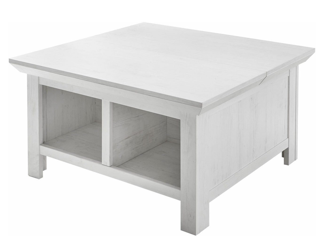 Feldmann-Wohnen Couchtisch Westerland (quadratische Tischplatte 95x95cm, mit Fächern, 1-St., moderner Landhausstil, Tischplatte mit Klappfunktion), 93x93x50cm Pinie weiß