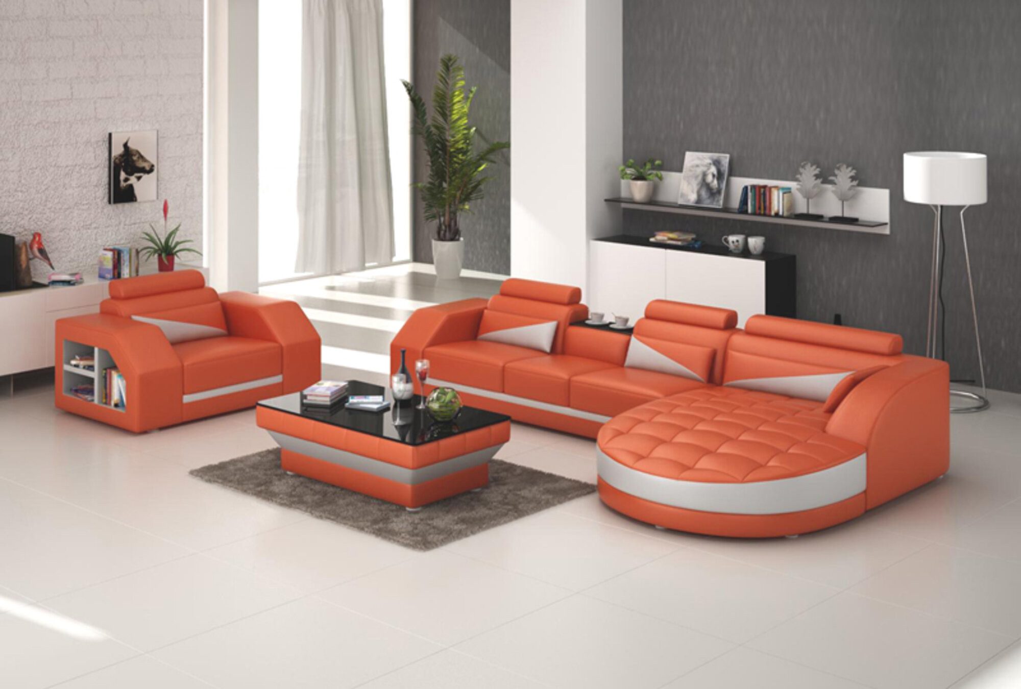 Ecksofa Ledersofa Couch Ecksofa + Sessel Garnitur Design Sofa