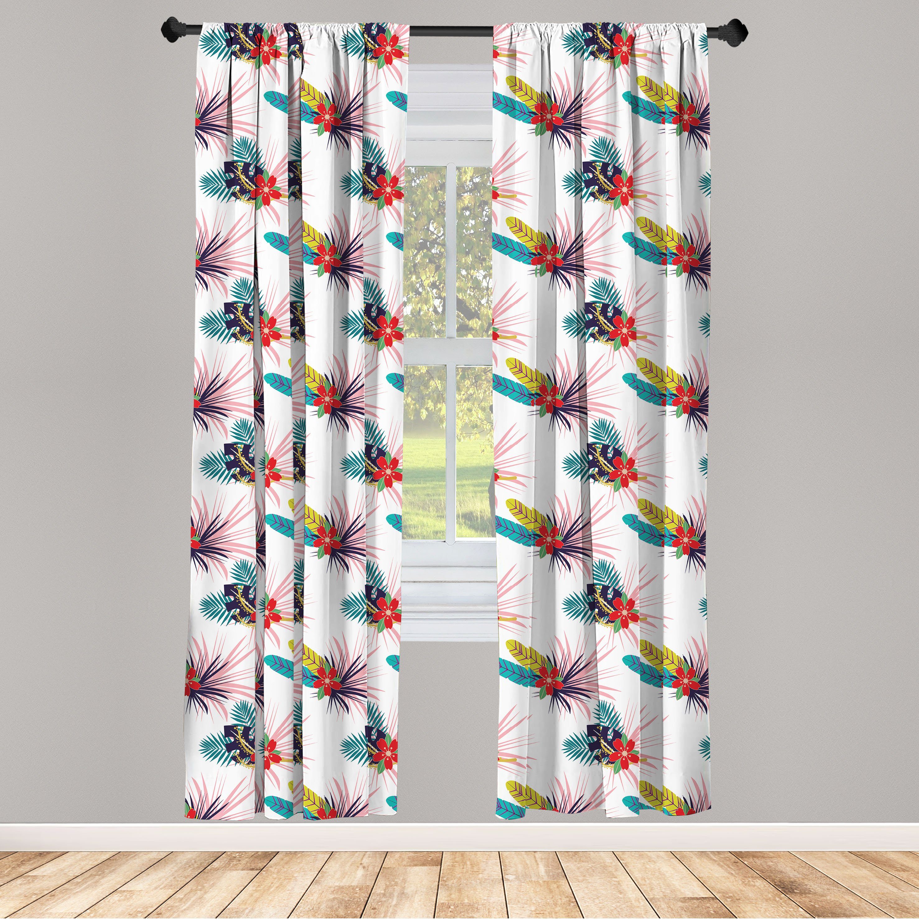 Gardine Vorhang für Wohnzimmer Schlafzimmer Dekor, Abakuhaus, Microfaser, Beschwingt Tropische Blätter Wild Flower