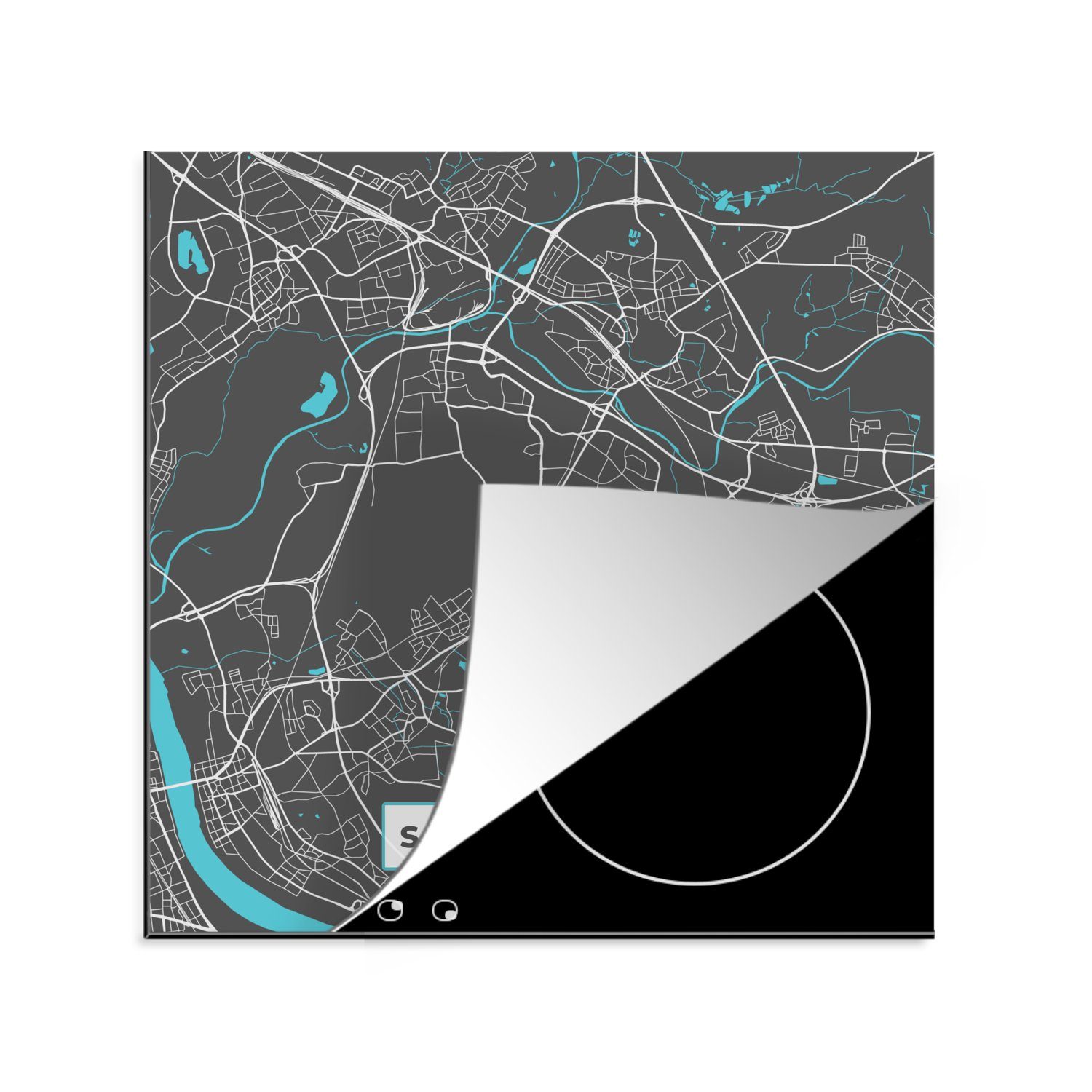 Herdblende-/Abdeckplatte küche (1 tlg), MuchoWow - Deutschlandkarte cm, 78x78 Augustin Arbeitsplatte Vinyl, - - Ceranfeldabdeckung, Karte, für Stadtplan Blau - Sankt