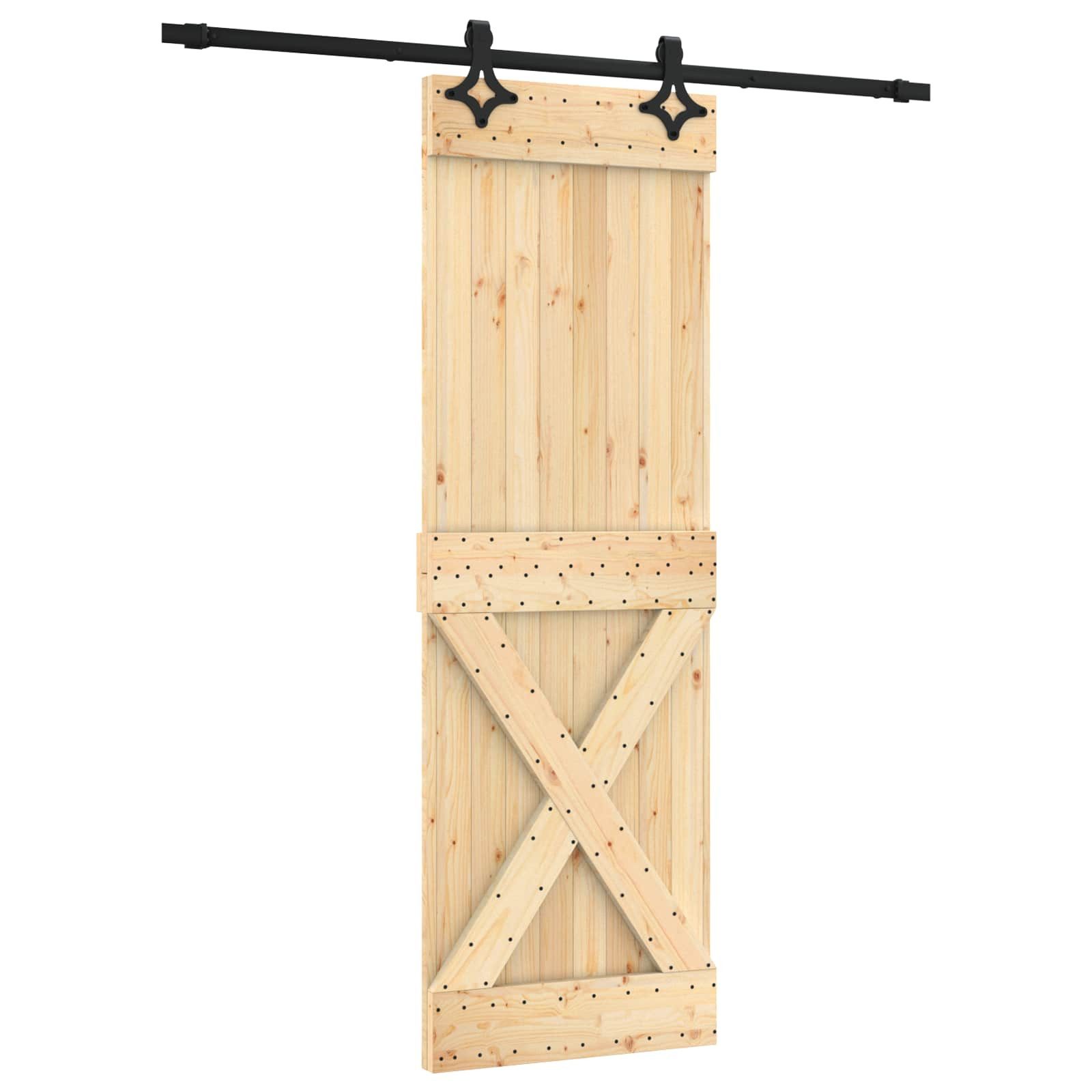 Schiebetür Schiebetür Natürlich und Schwarz 70 x 210 cm Massivkiefer
