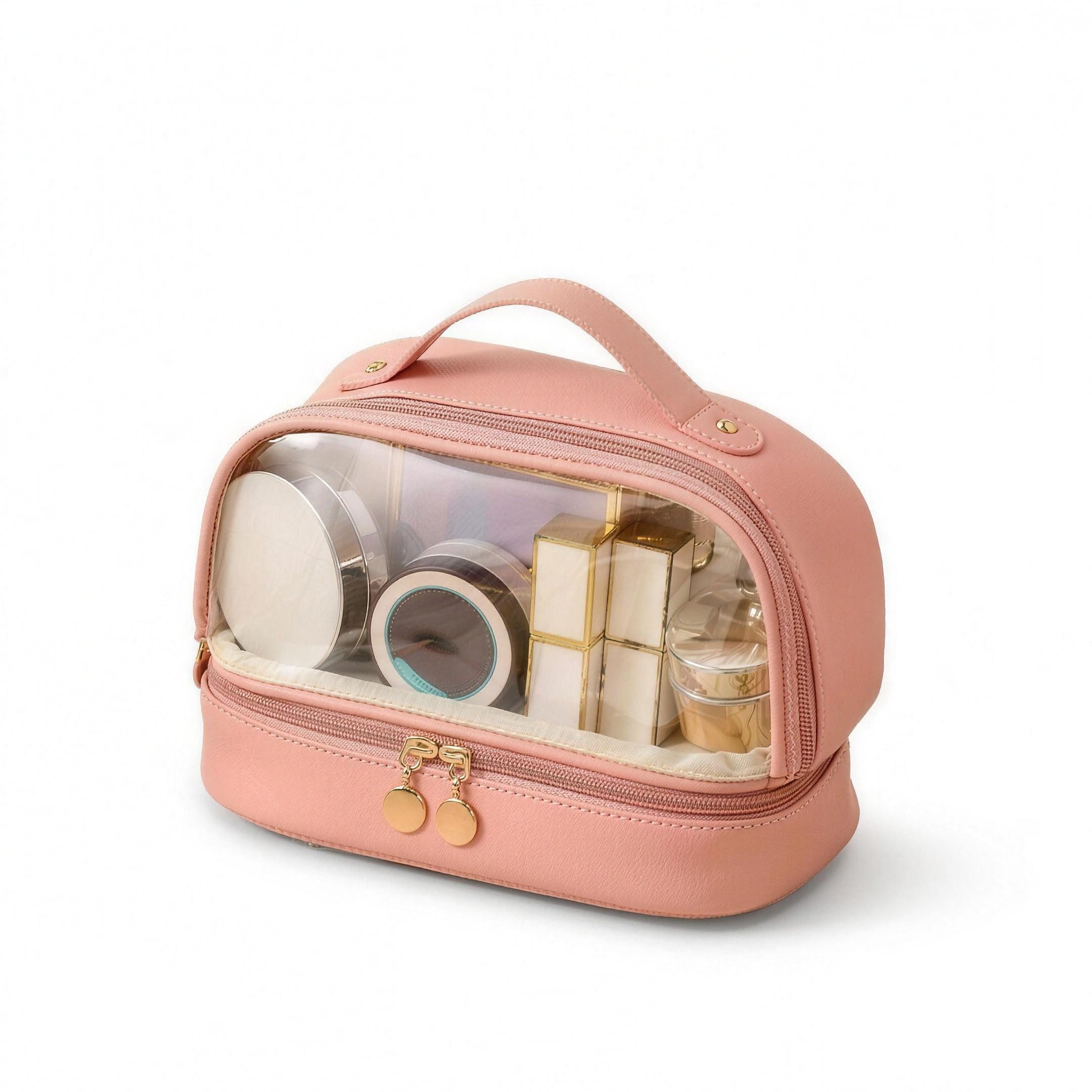 Kosmetiktasche mit 2 Ebenen Rosa Schminktasche Beauty Case Reise