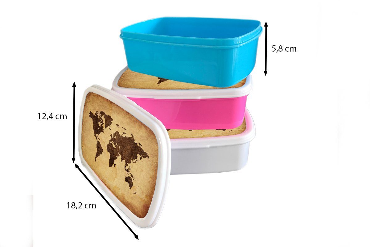 Lunchbox MuchoWow Mädchen Vintage, Brotdose, Jungs für weiß und Kunststoff, Kinder Brotbox und (2-tlg), für Weltkarte Erwachsene, -