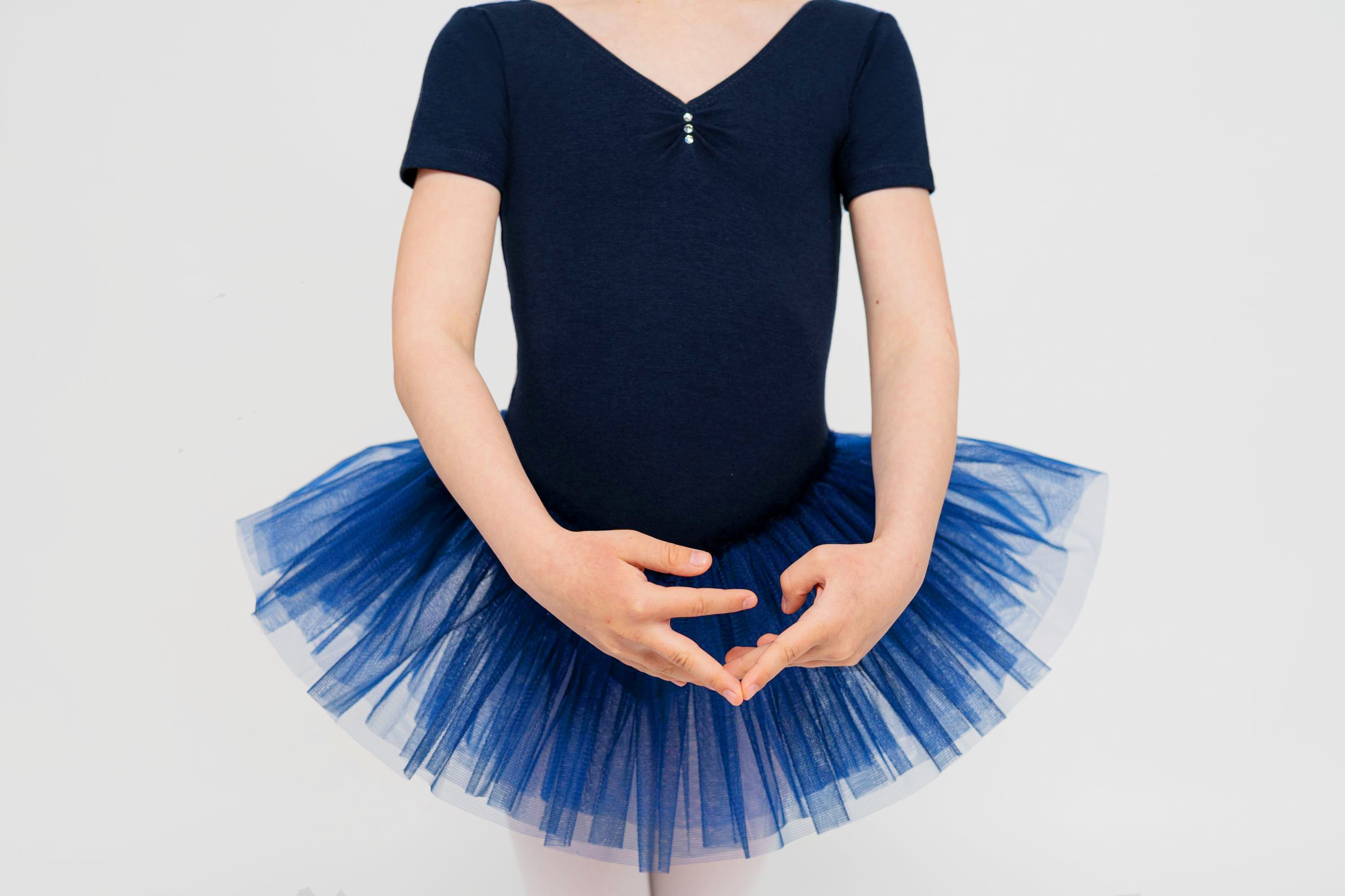 weicher Tüllrock Tüllkleid marineblau Ballettkleid mit für aus Tutu Mädchen Nele Glitzersteinen tanzmuster Kurzarm Baumwolle mit Ballett