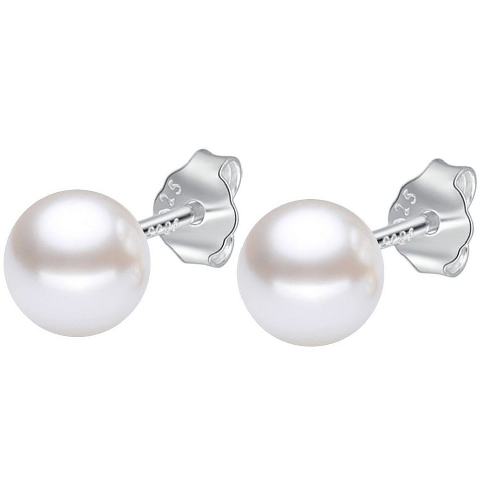 Ditz Paar Ohrstecker Damen Ohrringe Ohrstecker 925 Silber mit weißer Perle  10mm, Geschenke Für Frauen Freundin Mutter zum Geburtstag Muttertag