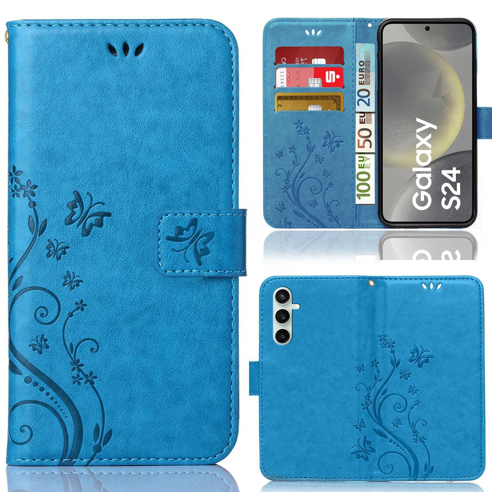 Numerva Handyhülle Bookstyle Flower für Samsung Galaxy S24, Handy Tasche Schutzhülle Klapphülle Flip Cover mit Blumenmuster
