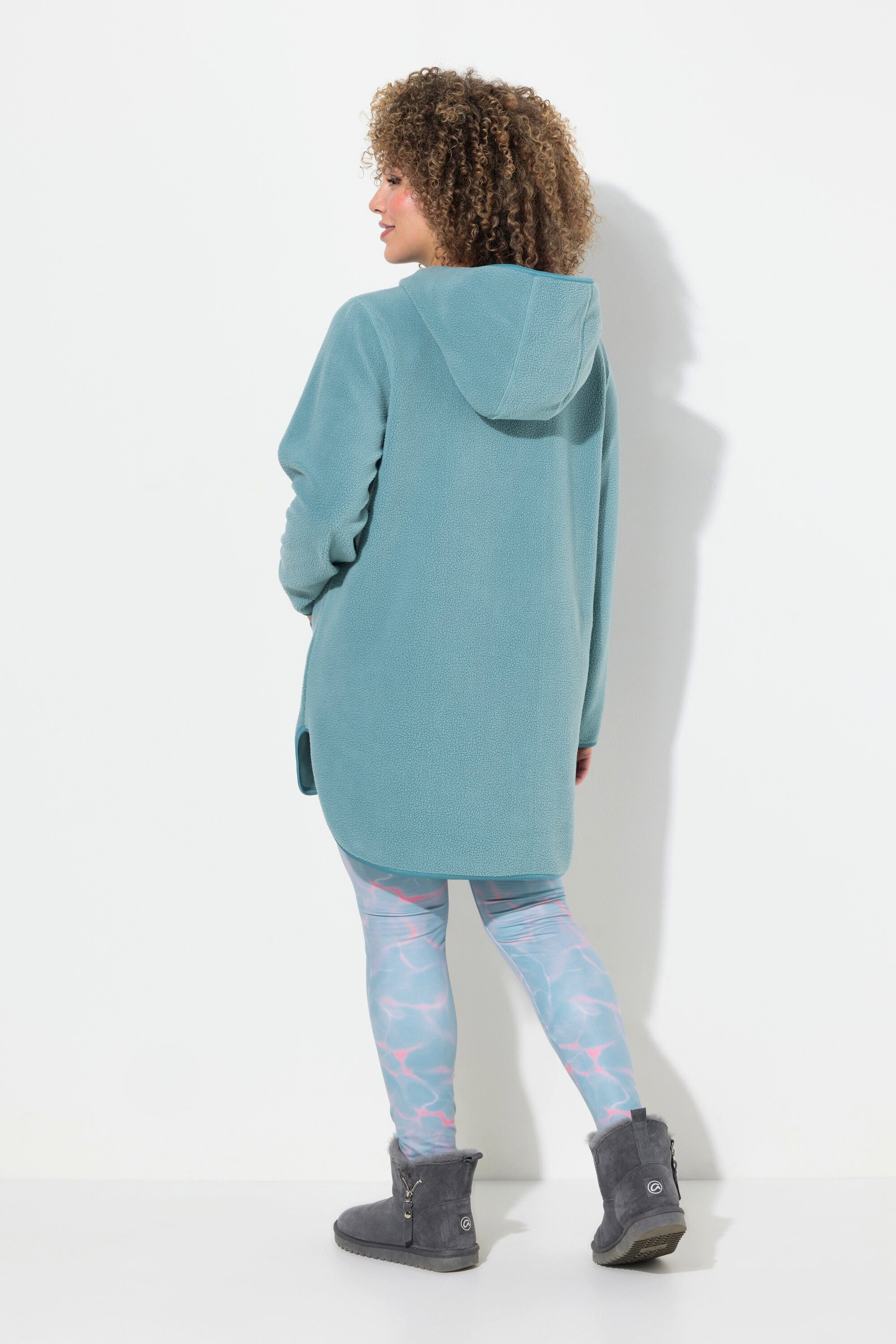 Ulla Popken Sweatshirt Long-Teddy-Fleecepullover Kapuze Zipper Langarm