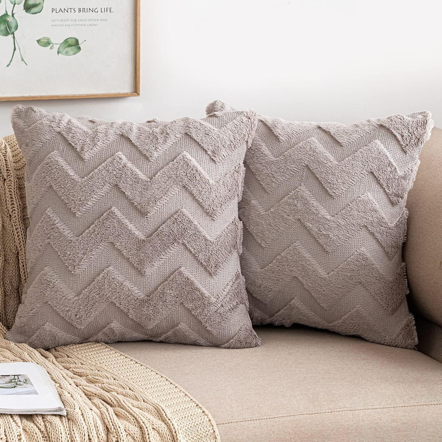 LuxusKollektion Kissenbezug Kissenbezug 2er Set 40x40 Wellenmuster Sandfarbe, (2 Stück)