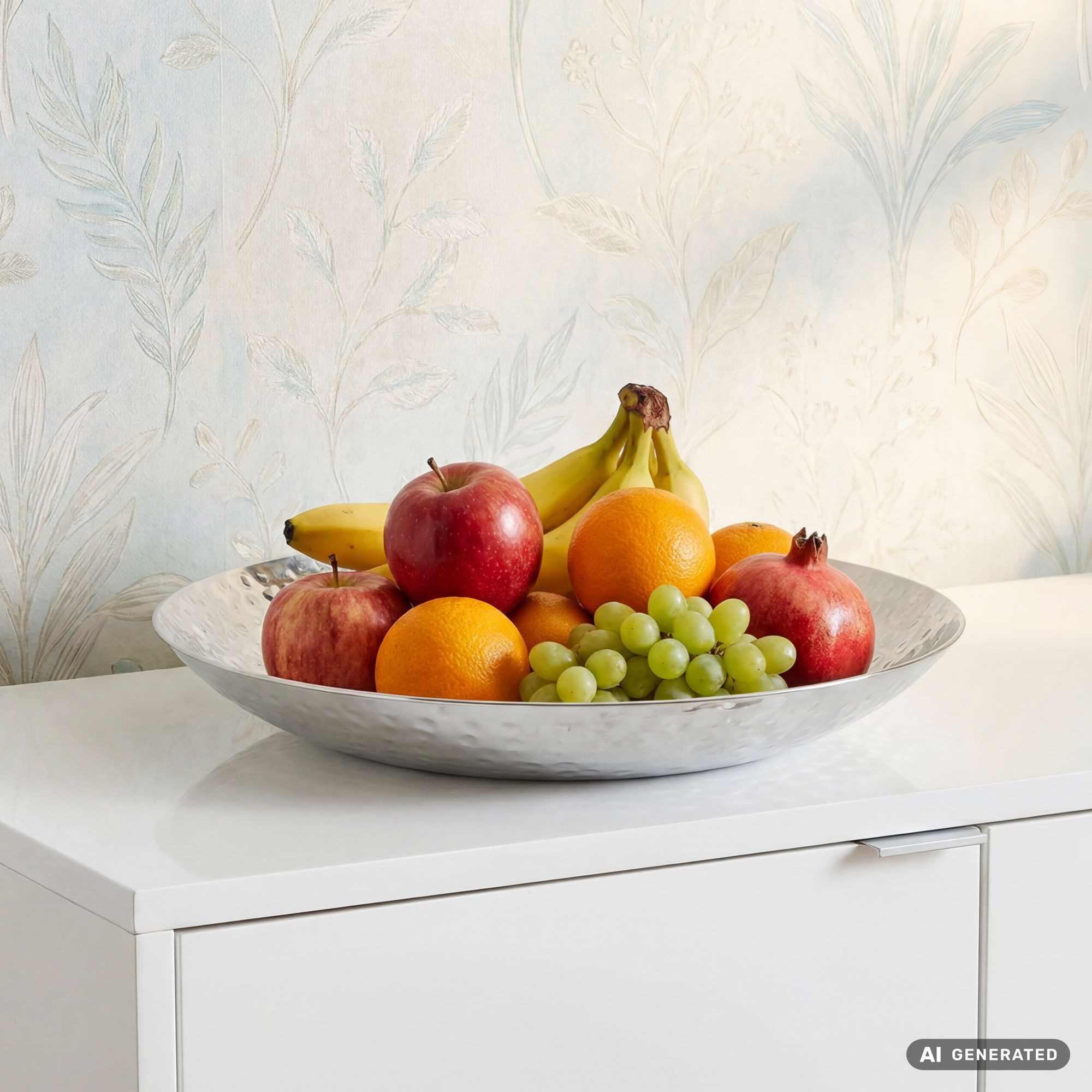 FINEBUY Obstschale FB77667 Früchtekorb Aluminium Silber 36cm Dekoschale Obstkorb Metall, Aluminium, (Stabiler Servierteller mit Hammerschlag Struktur), Breite Schale für deine frischen Früchte