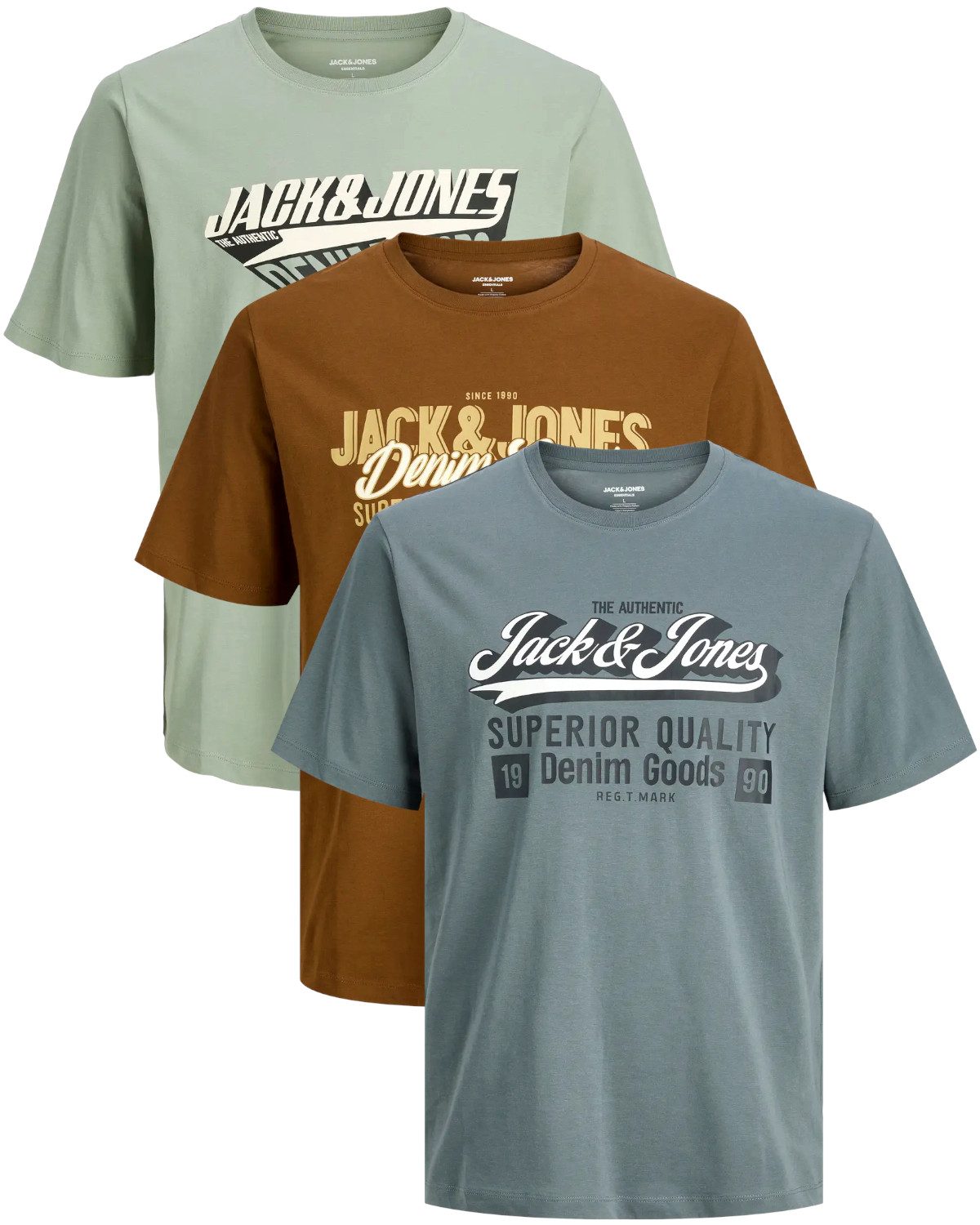 Jack & Jones Print-Shirt Bequemes Slimfit Shirt (Spar-Set, 3er-Pack) in Unifarbe mit Print