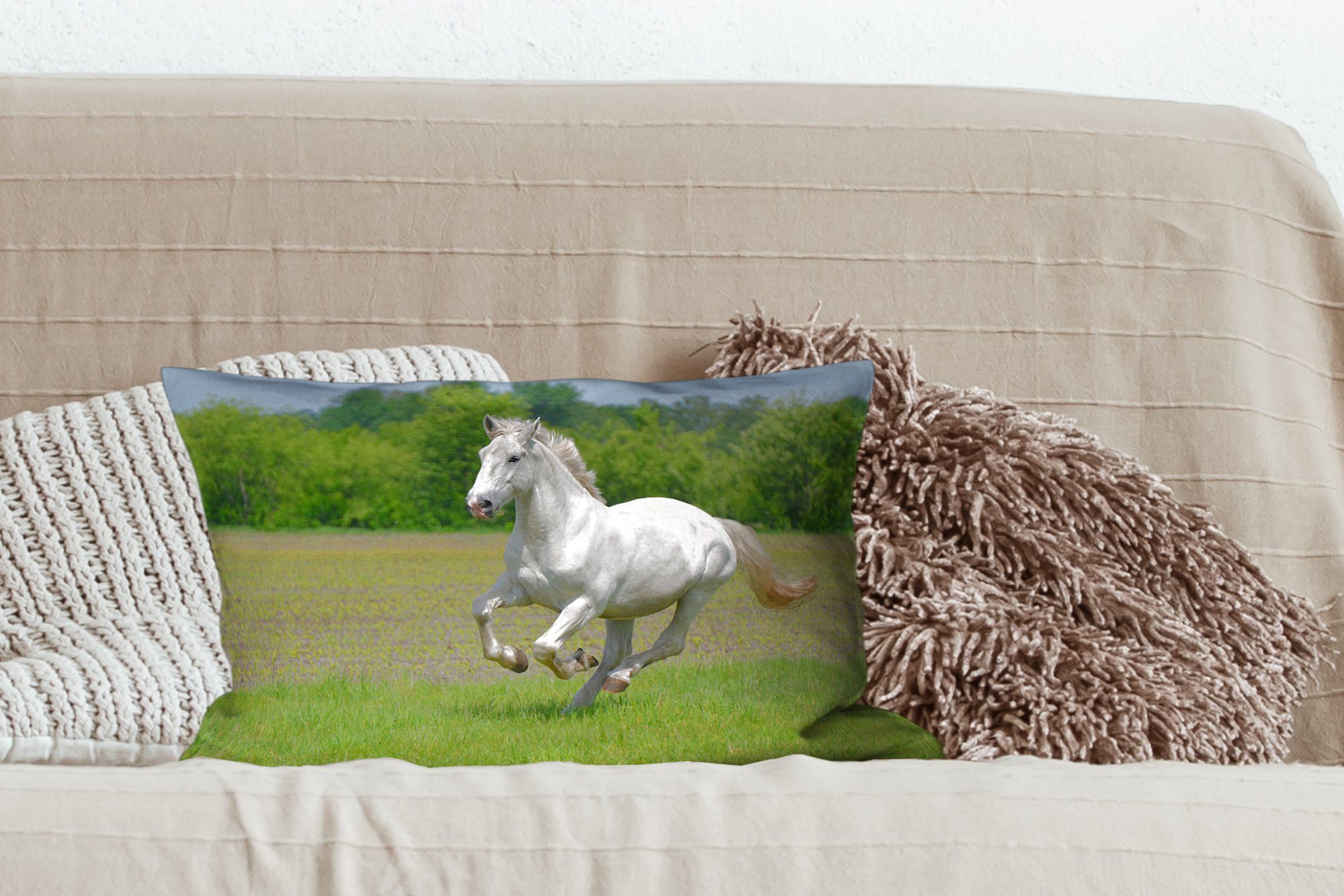 MuchoWow Dekokissen Dekokissen Schlafzimmer - Dekoration, Natur Weiß, Pferde - mit Zierkissen, Wohzimmer Füllung