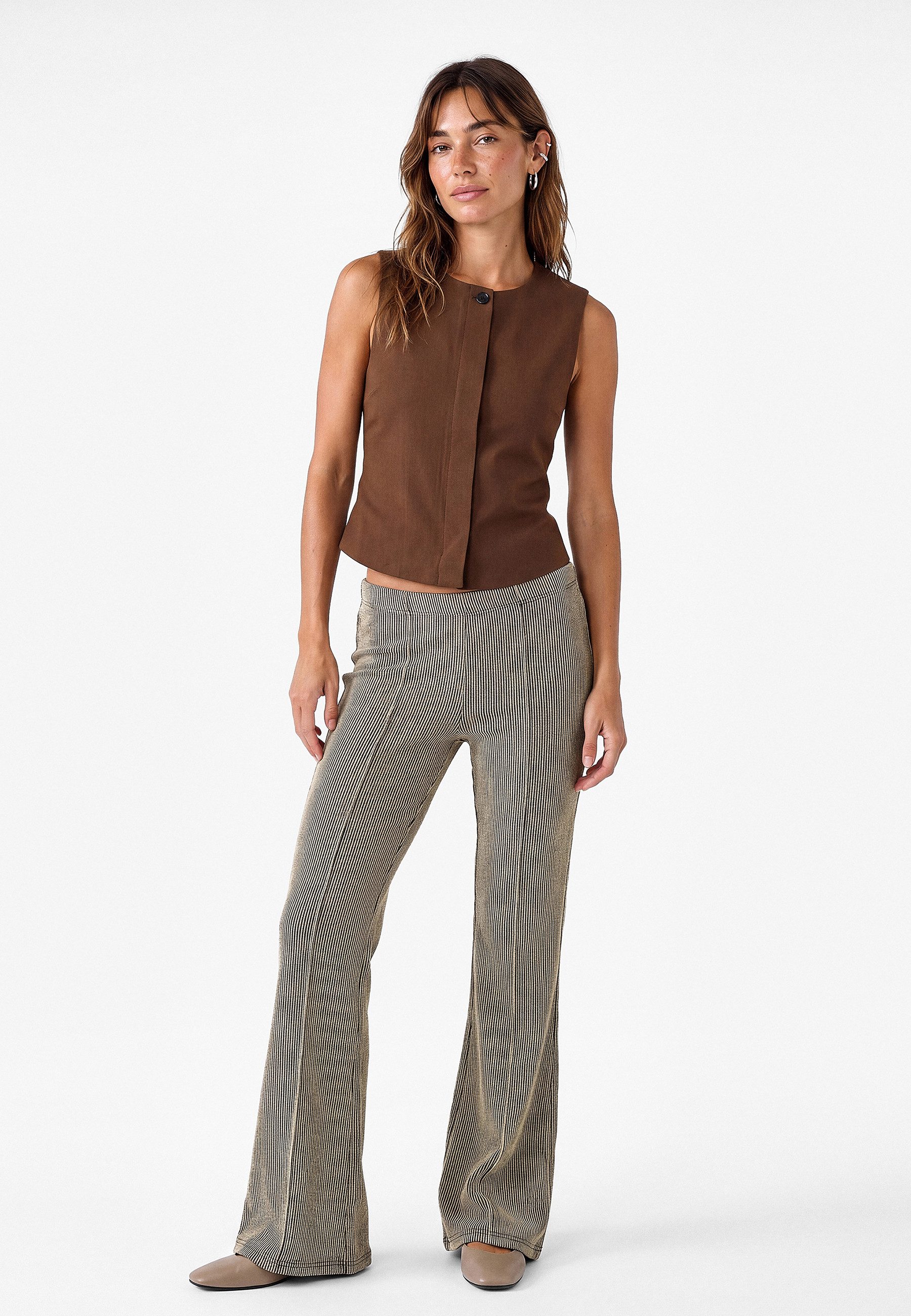 Koton Stoffhose Koton Gerippte Schlaghose Mittlere Taille