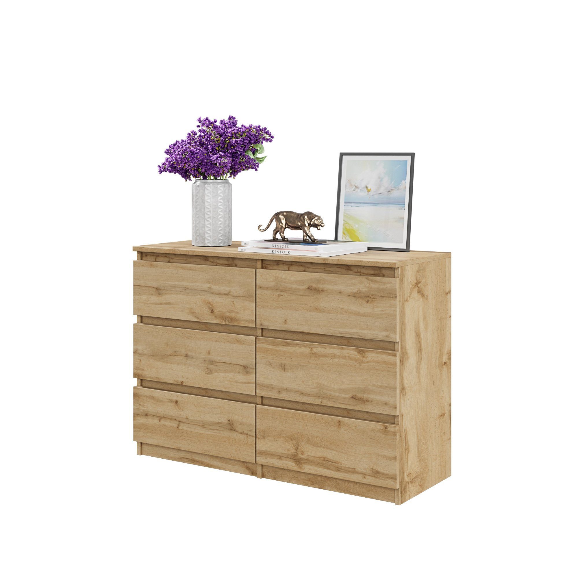 Kommode GABRIEL 6 Schubladen - Votan Eiche H70cm B100cm T33cm