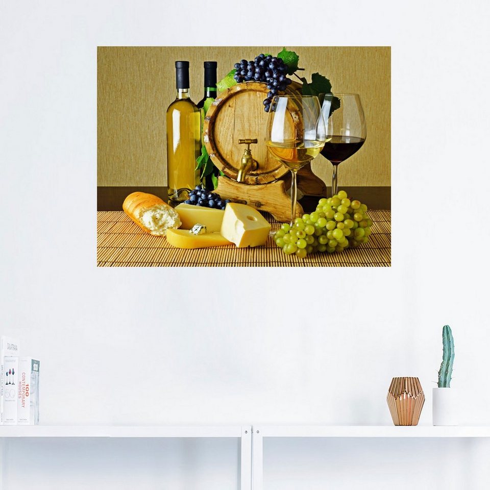 Artland Wandbild Käse, Wein und Trauben, Lebensmittel (1 St), als Alubild,  Leinwandbild, Wandaufkleber oder Poster in versch. Größen