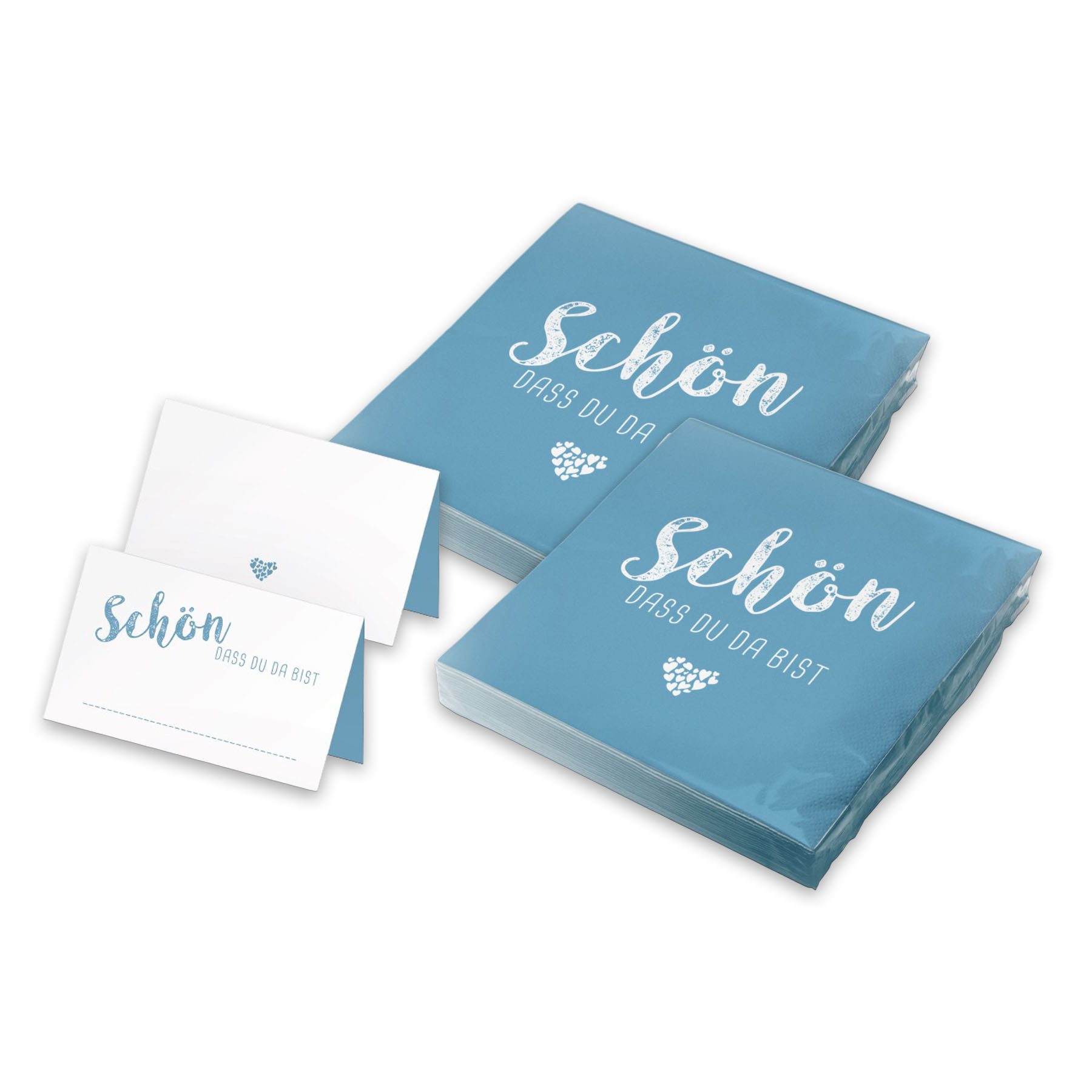 itenga Papierserviette itenga 40x Servietten mit 48x Tischkarten Set - Schön dass du da bist