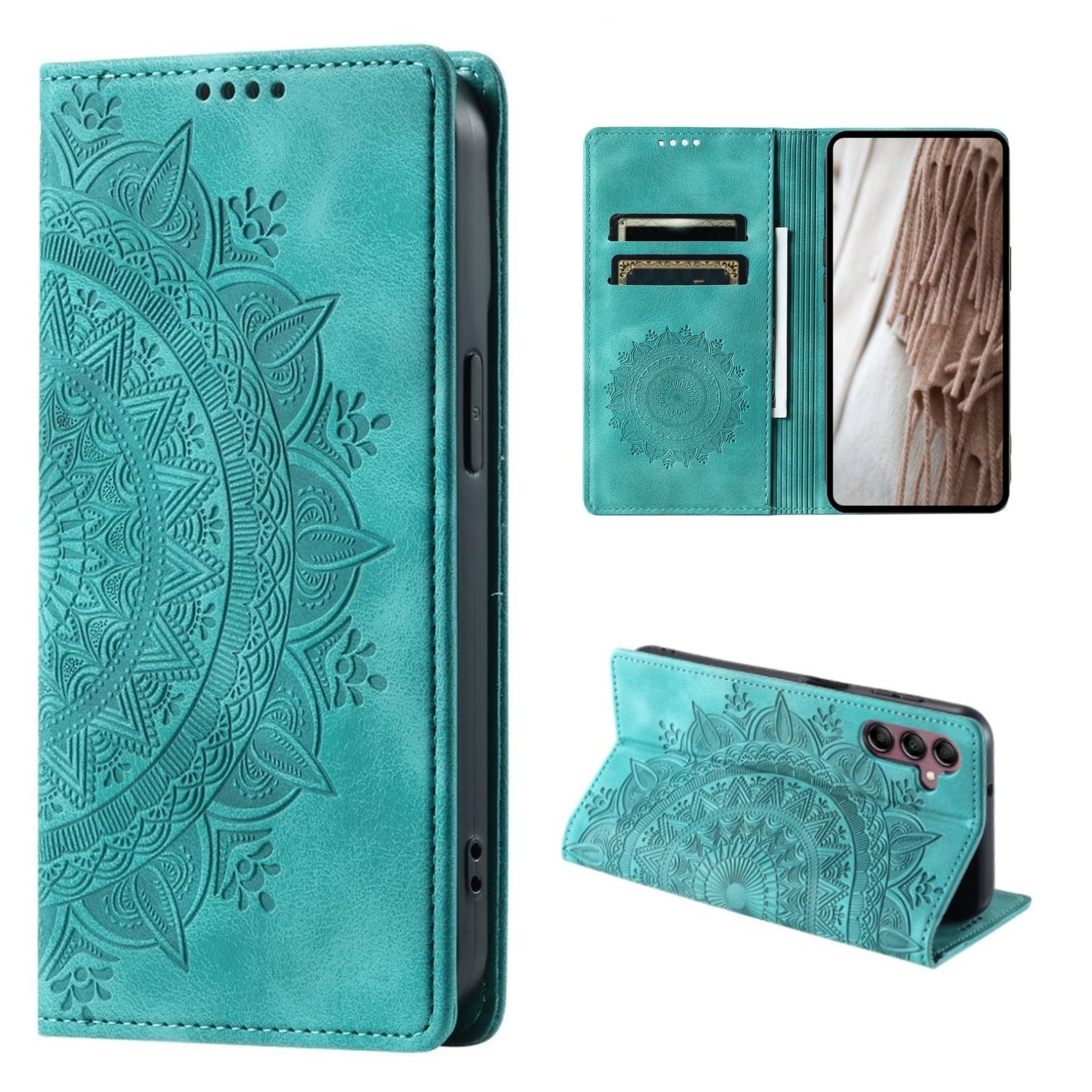 CoverKingz Handyhülle Hülle für Samsung Galaxy S23 FE Handyhülle Flip Case Cover Tasche 16,3 cm (6,4 Zoll), Klapphülle Schutzhülle mit Kartenfach Schutztasche Motiv Mandala