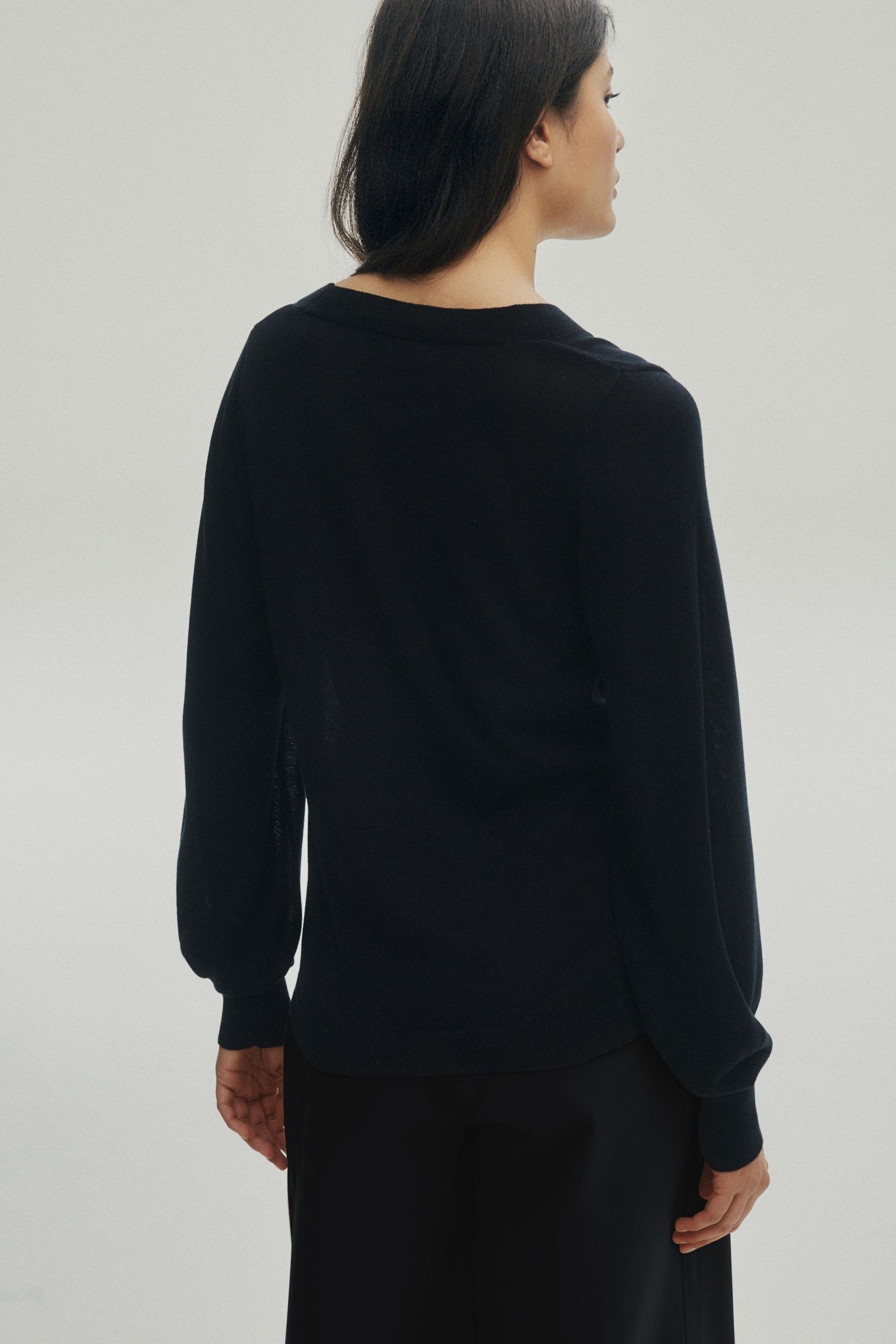 Next V-Ausschnitt-Pullover Premium-Pullover mit tiefem Lyocell (1-tlg) V-Ausschnitt Black