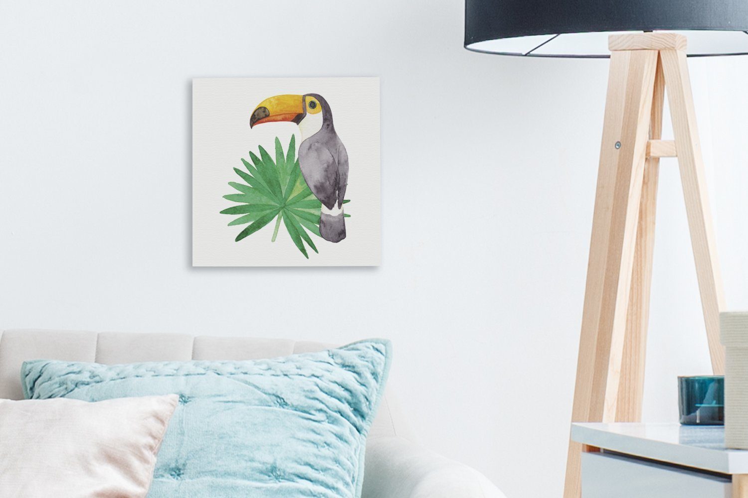 Schlafzimmer Illustration Leinwandbild OneMillionCanvasses® eines Tukans Blatt, dunkelgrünen Leinwand (1 St), Eine Wohnzimmer einem für Bilder auf