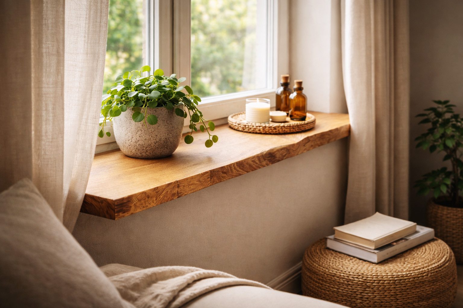 Living Oak Fensterbank Eiche mit Baumkante, Massivholz Eiche mit Baumkante, in Deutschland gefertigt