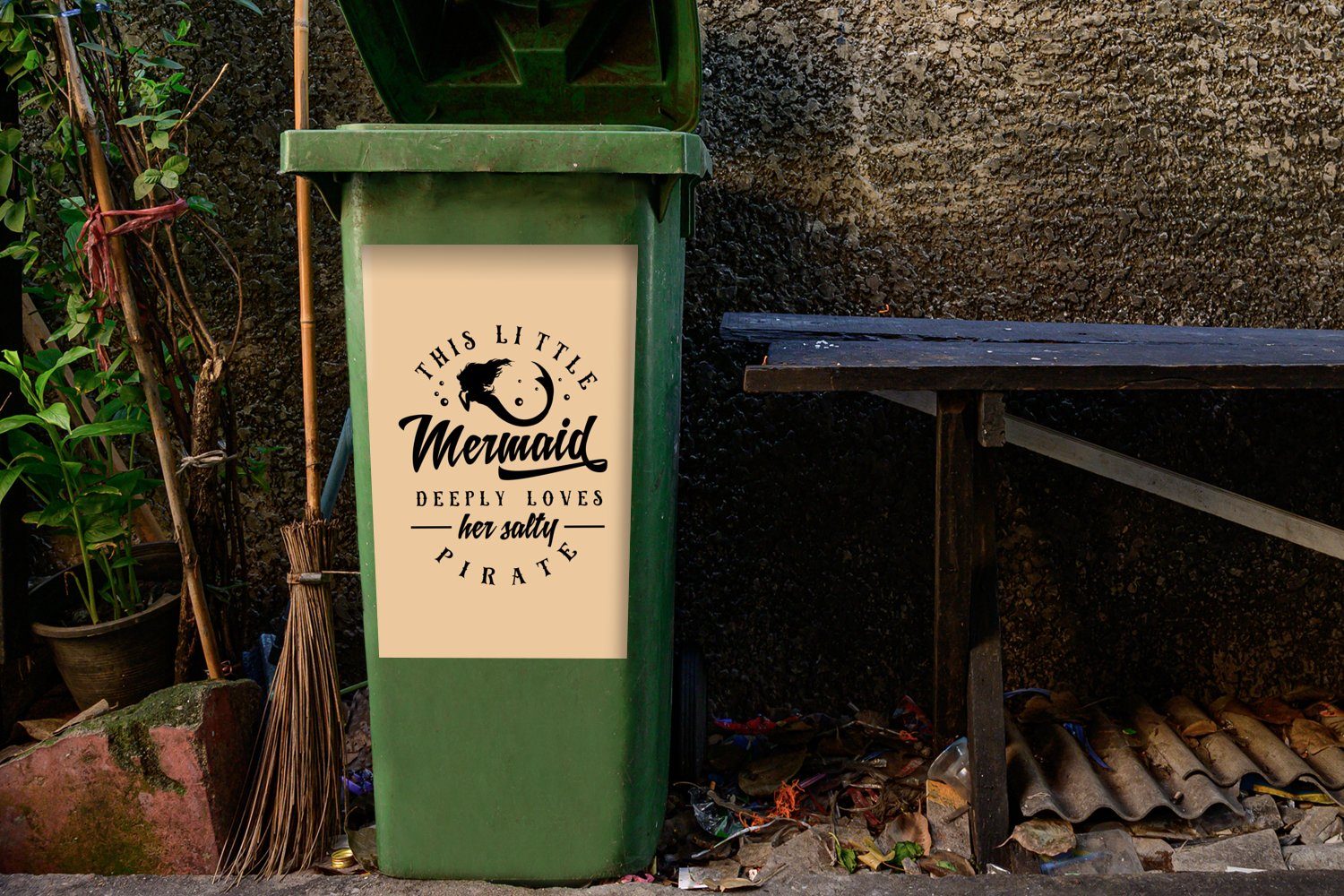 Mülltonne, Meerjungfrau Pirat Sticker, - Mülleimer-aufkleber, Abfalbehälter Container, St), MuchoWow - Wandsticker (1 Zitate