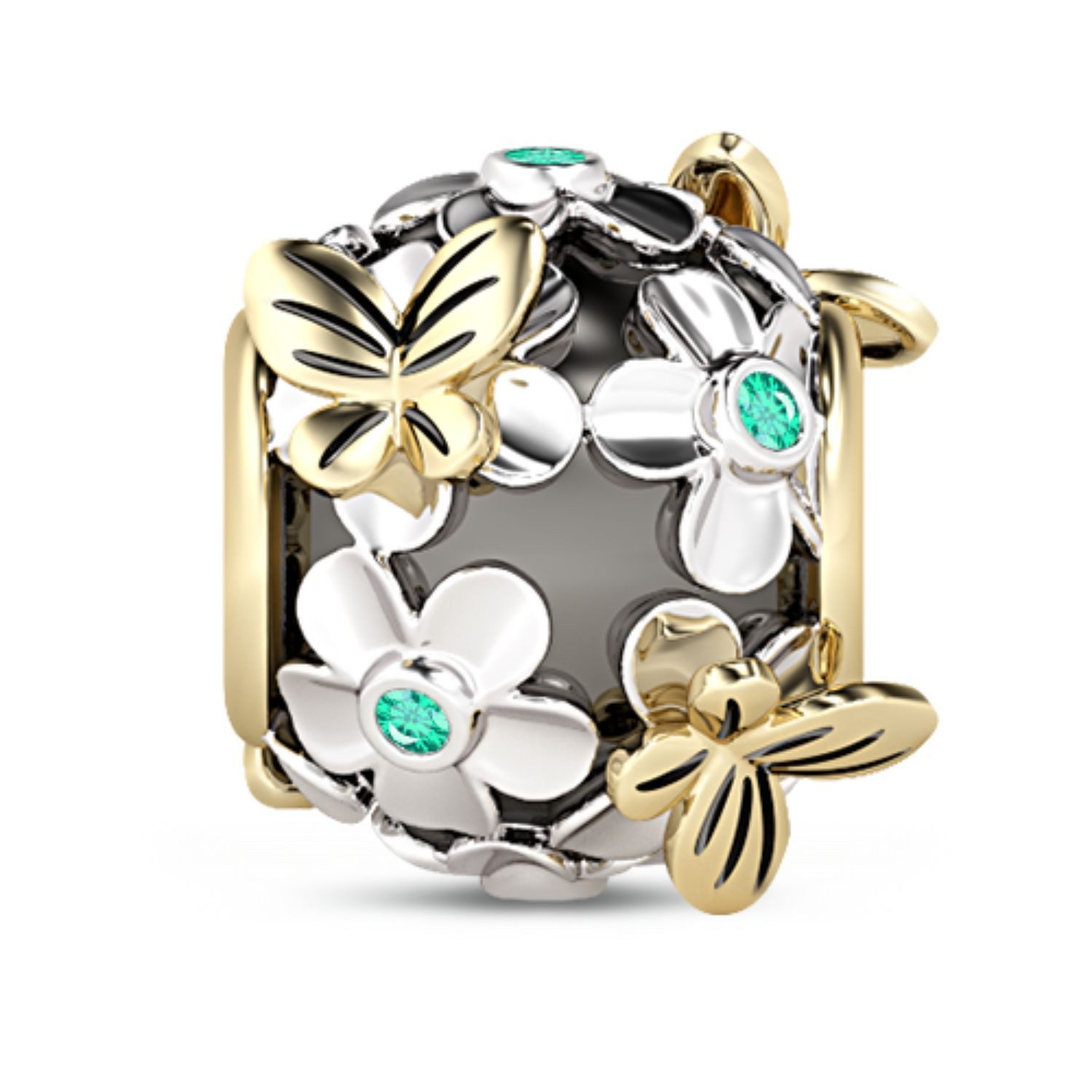 Gnoce Bead Gnoce Charm Blumen & Schmetterlinge BNCT55 Silber teilvergoldet