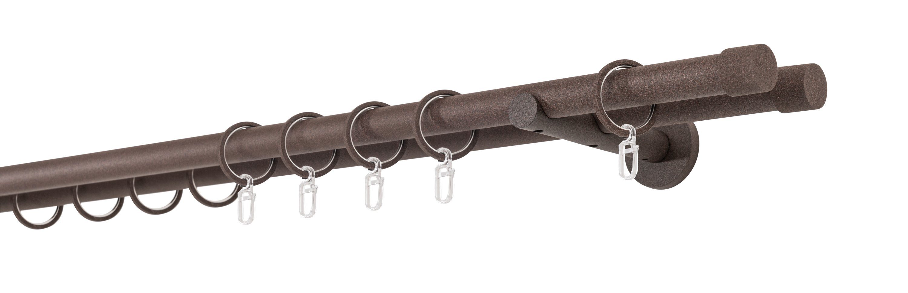 ondeco Gardinenstange Rundrohr Wandabstand 12cm Kappe, Ø 20 mm, 2-läufig-läufig, Wunschmaßlänge, Bohren, verschraubt