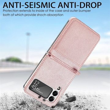 Wigento Handyhülle Für Samsung Galaxy Z Flip4 5G Design Kartenfach Kunstleder Handy Tasche Hülle Etuis Pink