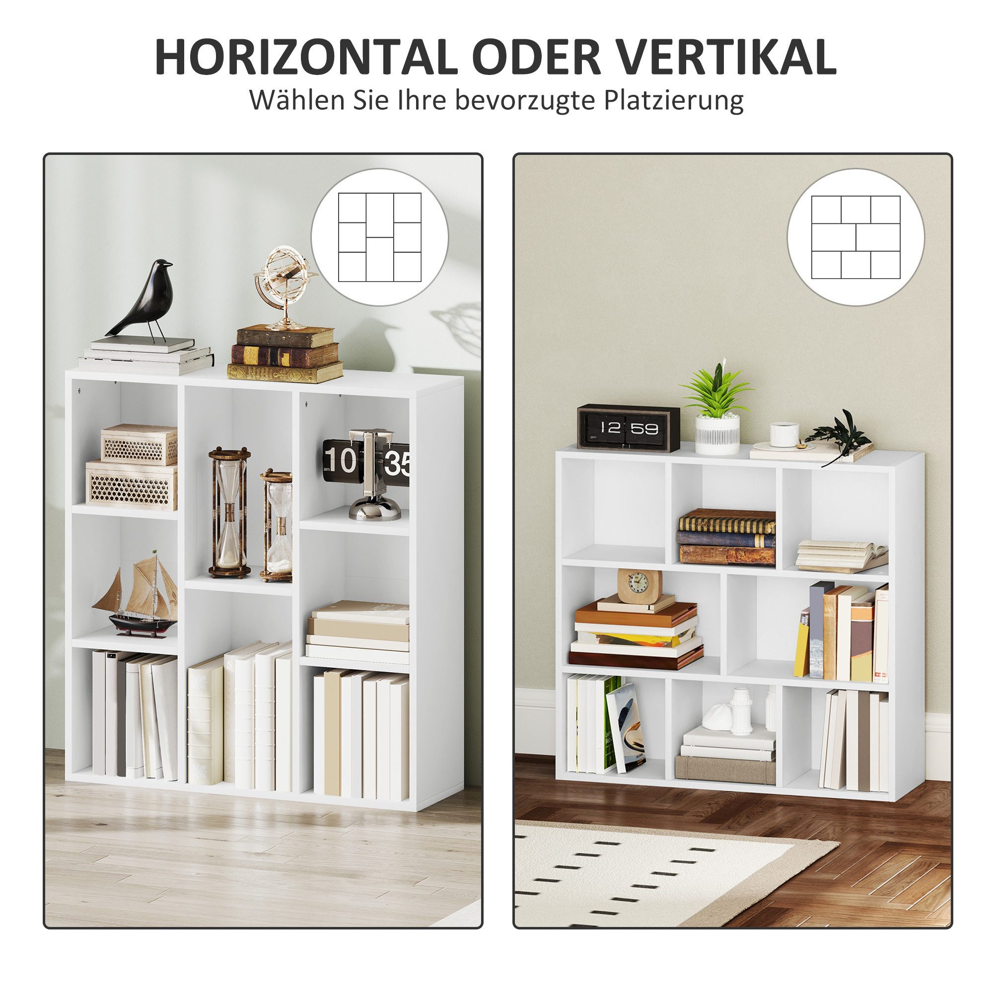 HOMCOM Bücherregal Standregal Würfelregal mit 8 Fächern Regal für Wohnzimmer Schlafzimmer, freistehendes Ausstellungsregal 1-tlg., 74,3 x 24 x 80 cm, Weiß – Bild 5 von 5