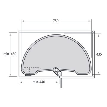 SO-TECH® Auszugsboden Halbkreis Eckschrankbeschlag - Drehbodensystem für Eckschränke, Korpusbreite: 900-1000 mm weiß / grau