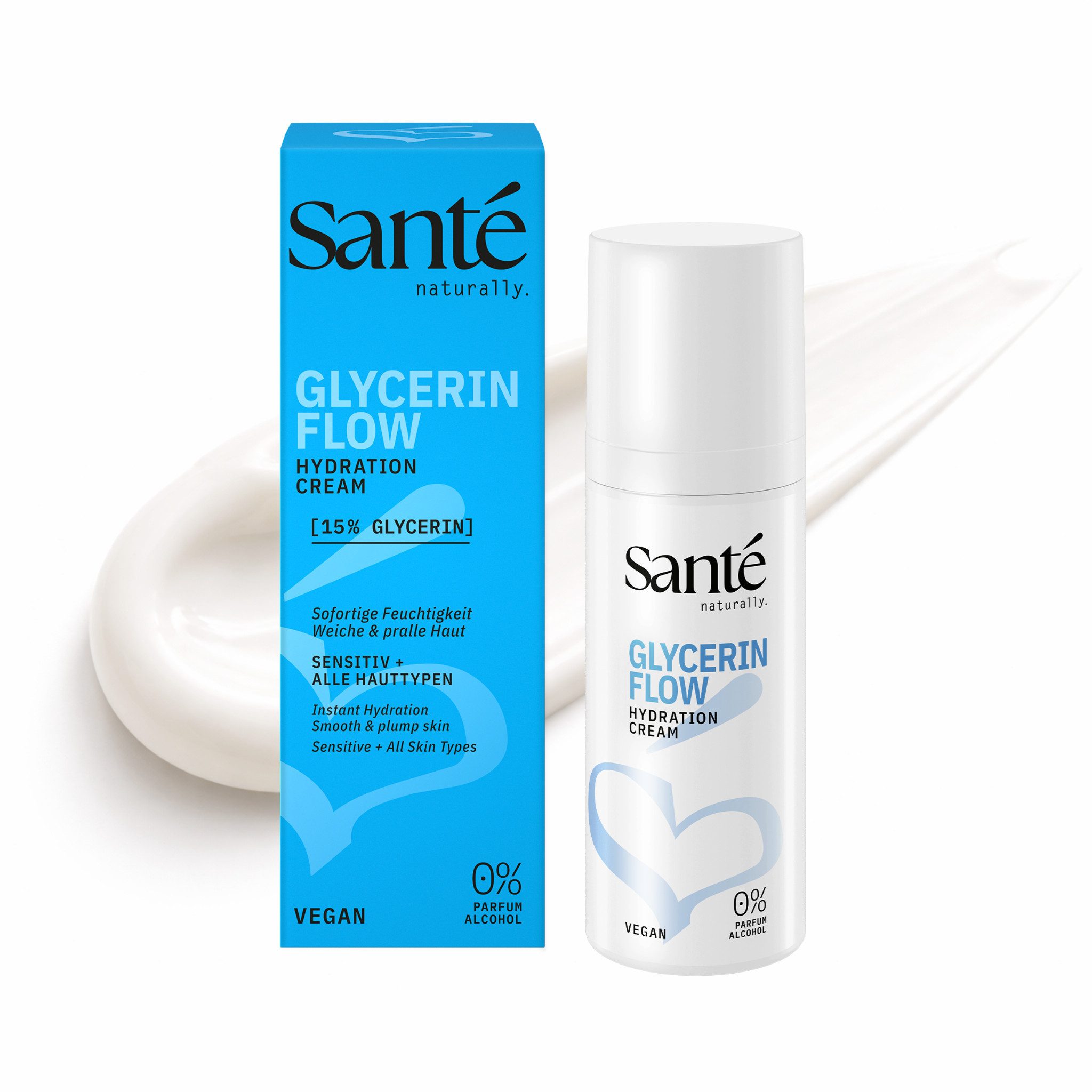 SANTE Gesichtspflege GLYCERIN FLOW CREAM, für alle Hauttypen, mit Glycerin, Creme-Textur, schnell einziehend