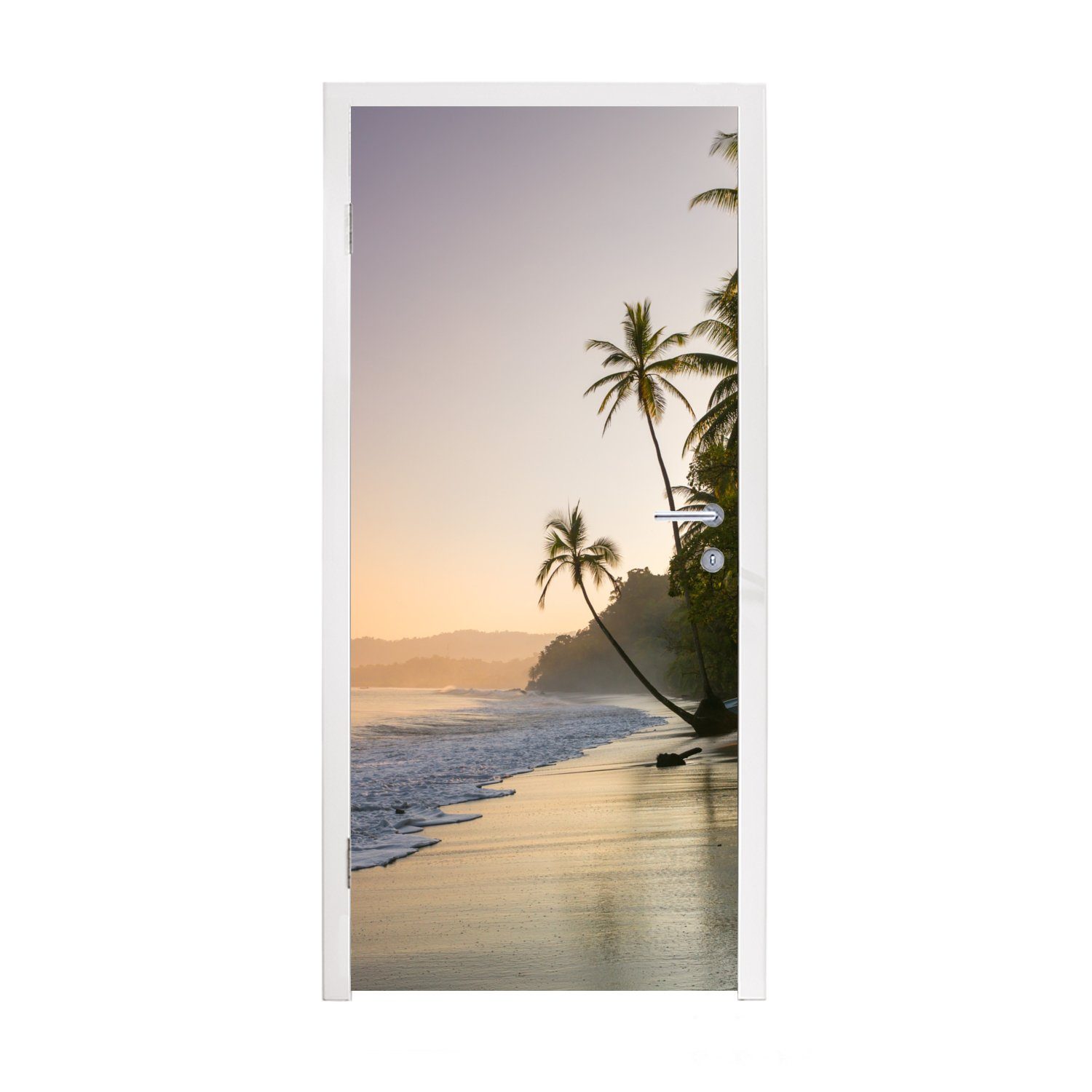 MuchoWow Türtapete Strand - Sonnenuntergang - Tropisch, Matt, bedruckt, (1 St), Fototapete für Tür, Türaufkleber, 75x205 cm